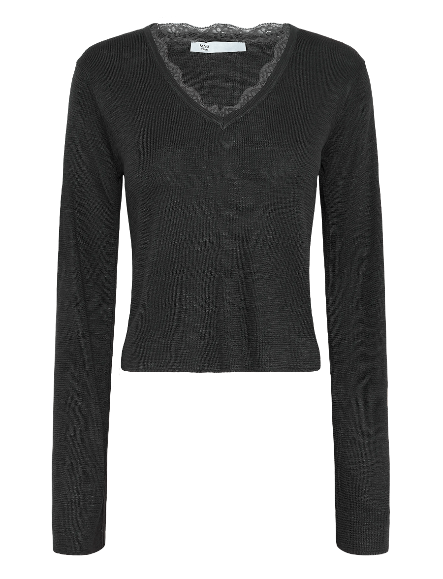 Mango Teen - V-neck jumper with lace trim - bluser & tunikaer - grey - 1