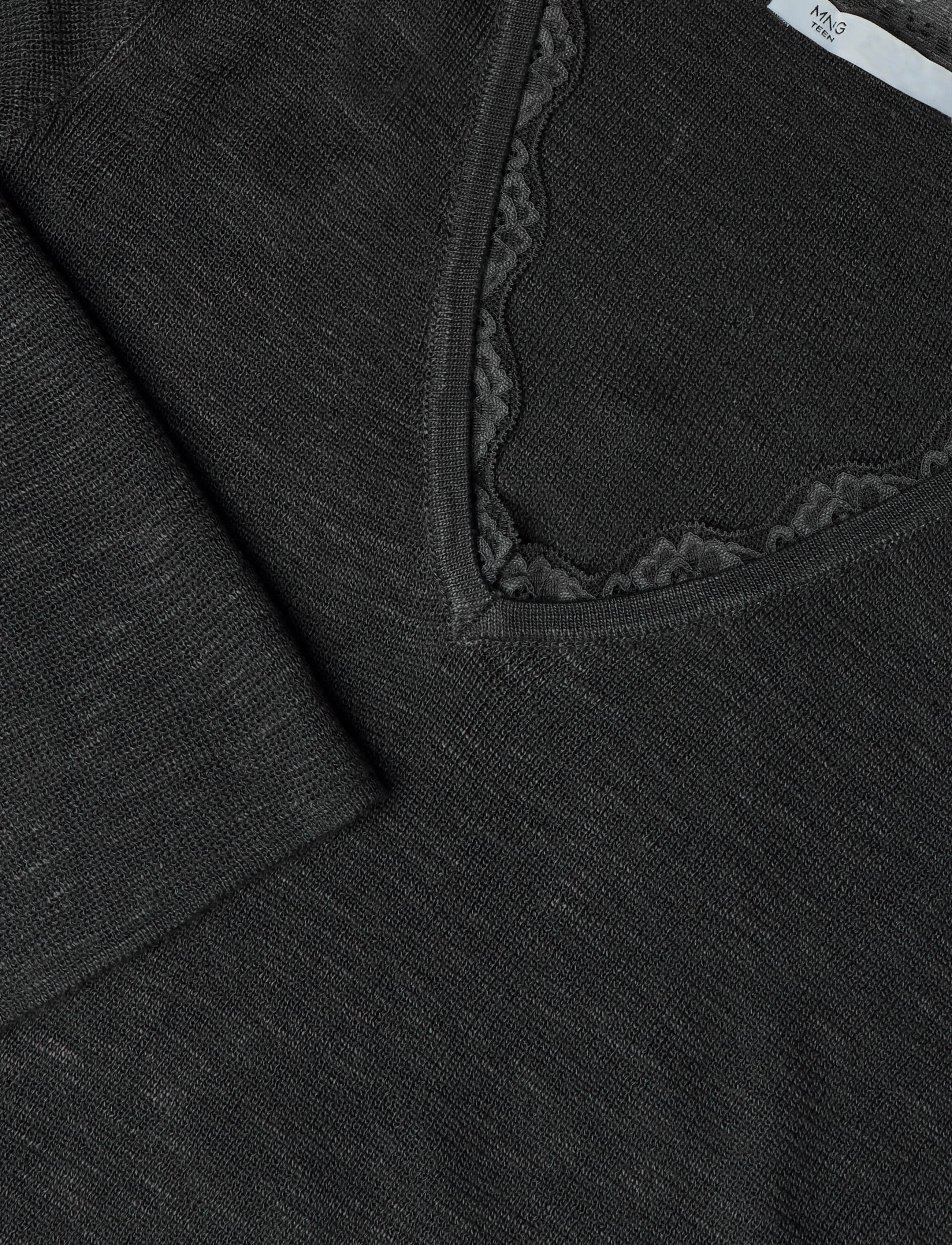 Mango Teen - V-neck jumper with lace trim - bluser & tunikaer - grey - 4