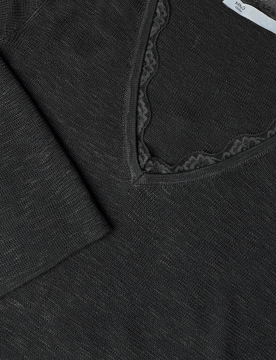 Mango Teen - V-neck jumper with lace trim - bluser & tunikaer - grey - 4