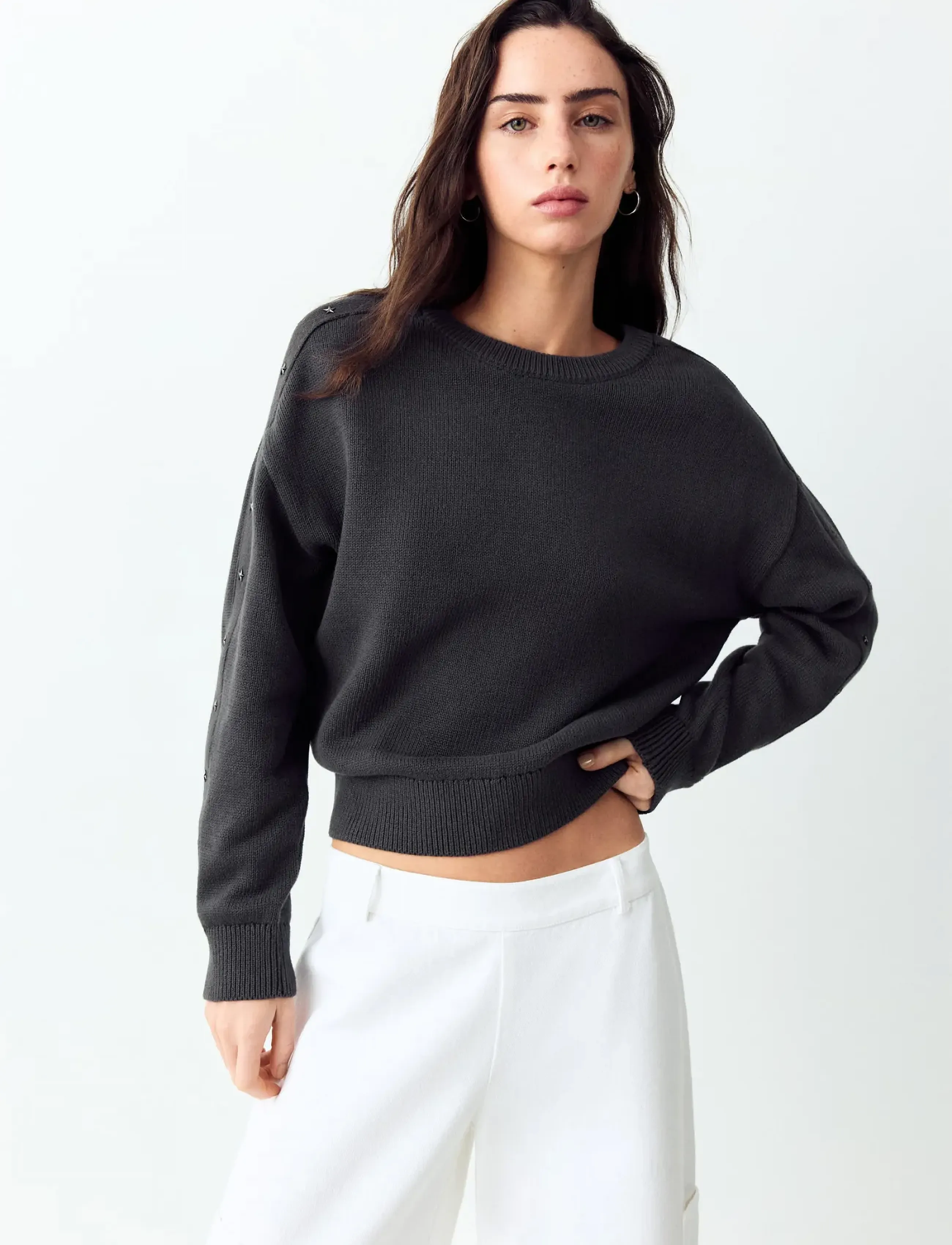 Mango Teen Oversized Star-Studded Jumper, Oversize Nieten Pullover, Grau, Gr.XXS