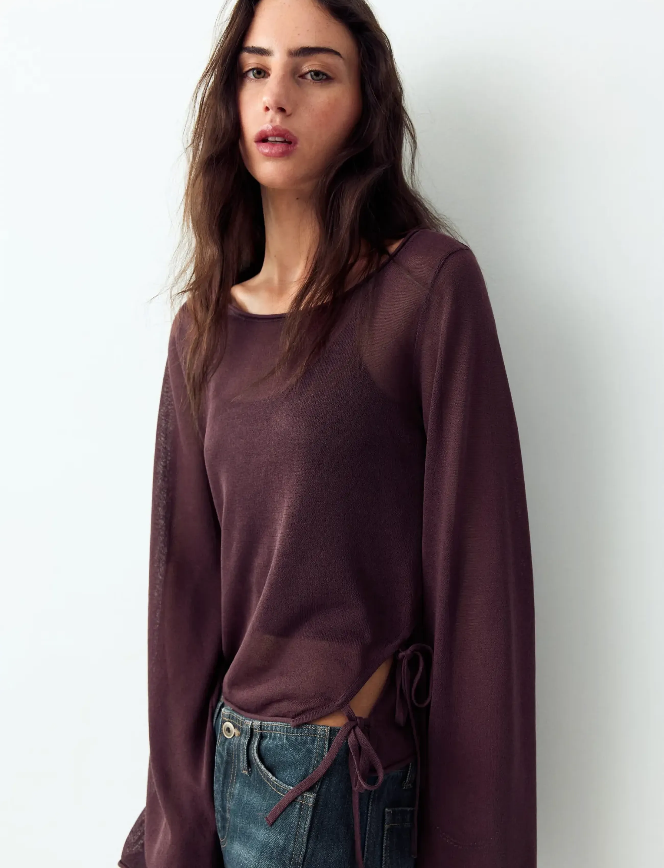 Mango Teen Knit jumper with opening detail - Overdele - DARK RED / burgundy