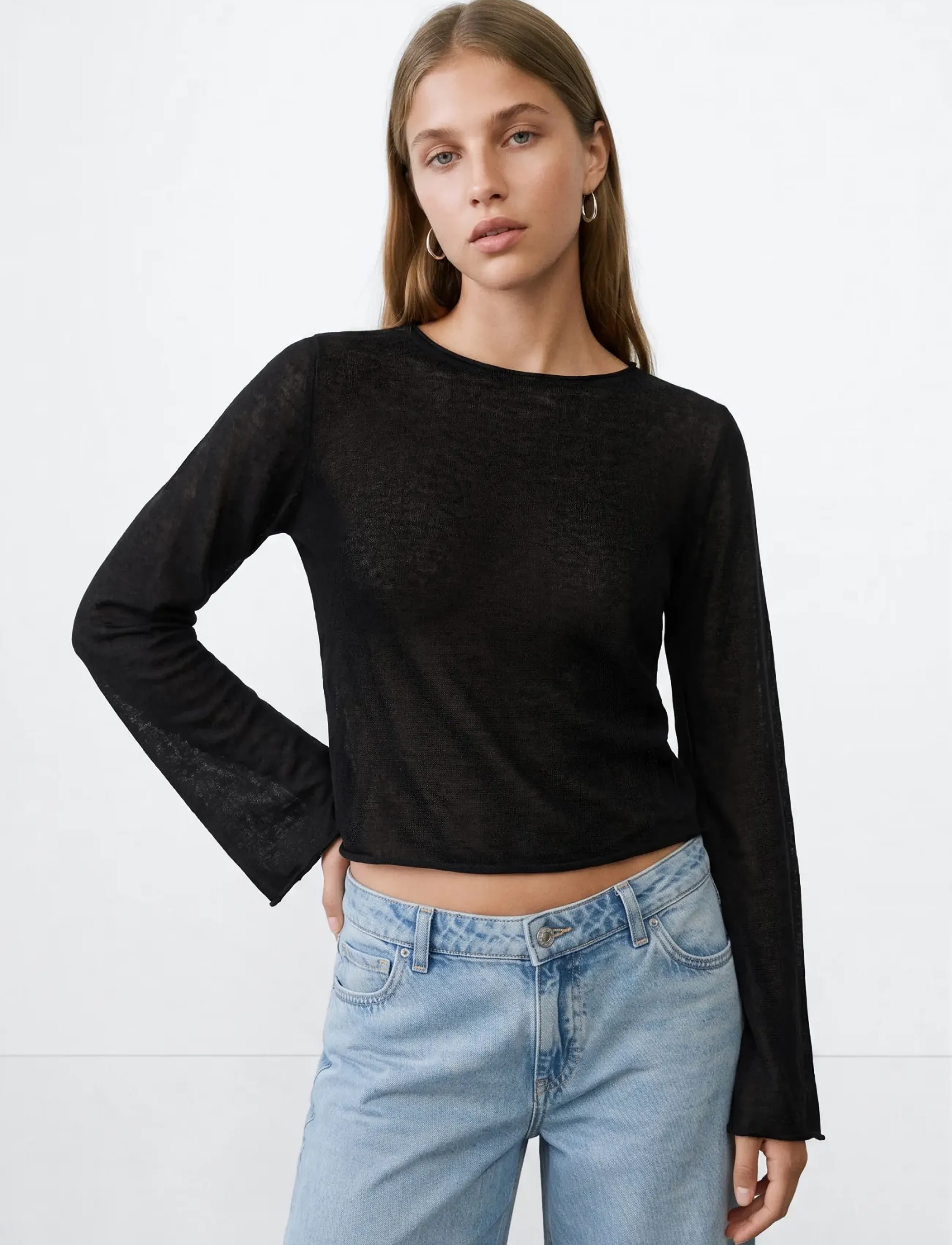 Mango Teen Fine knit semi-transparent jumper - Trøjer - BLACK / black