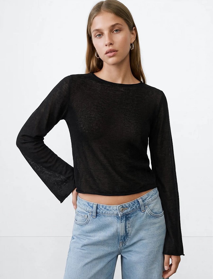 Mango Teen - Fine knit semi-transparent jumper - trøjer - black - 0