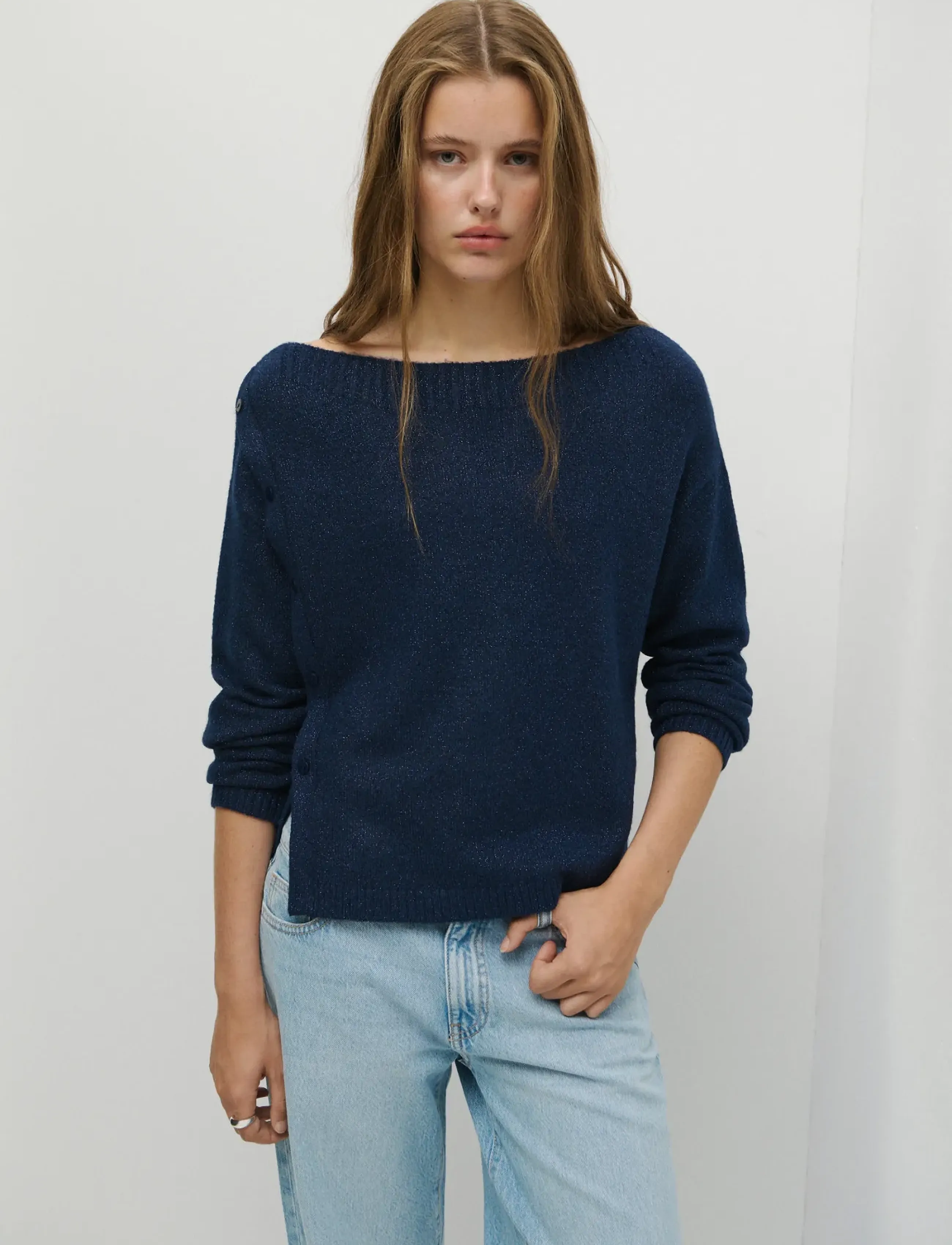 Mango Teen - Lurex jumper with buttons - stickade tröjor - navy - 0