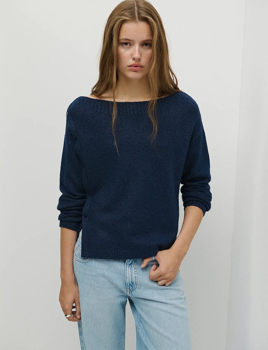 Mango Teen - Lurex jumper with buttons - stickade tröjor - navy - 0