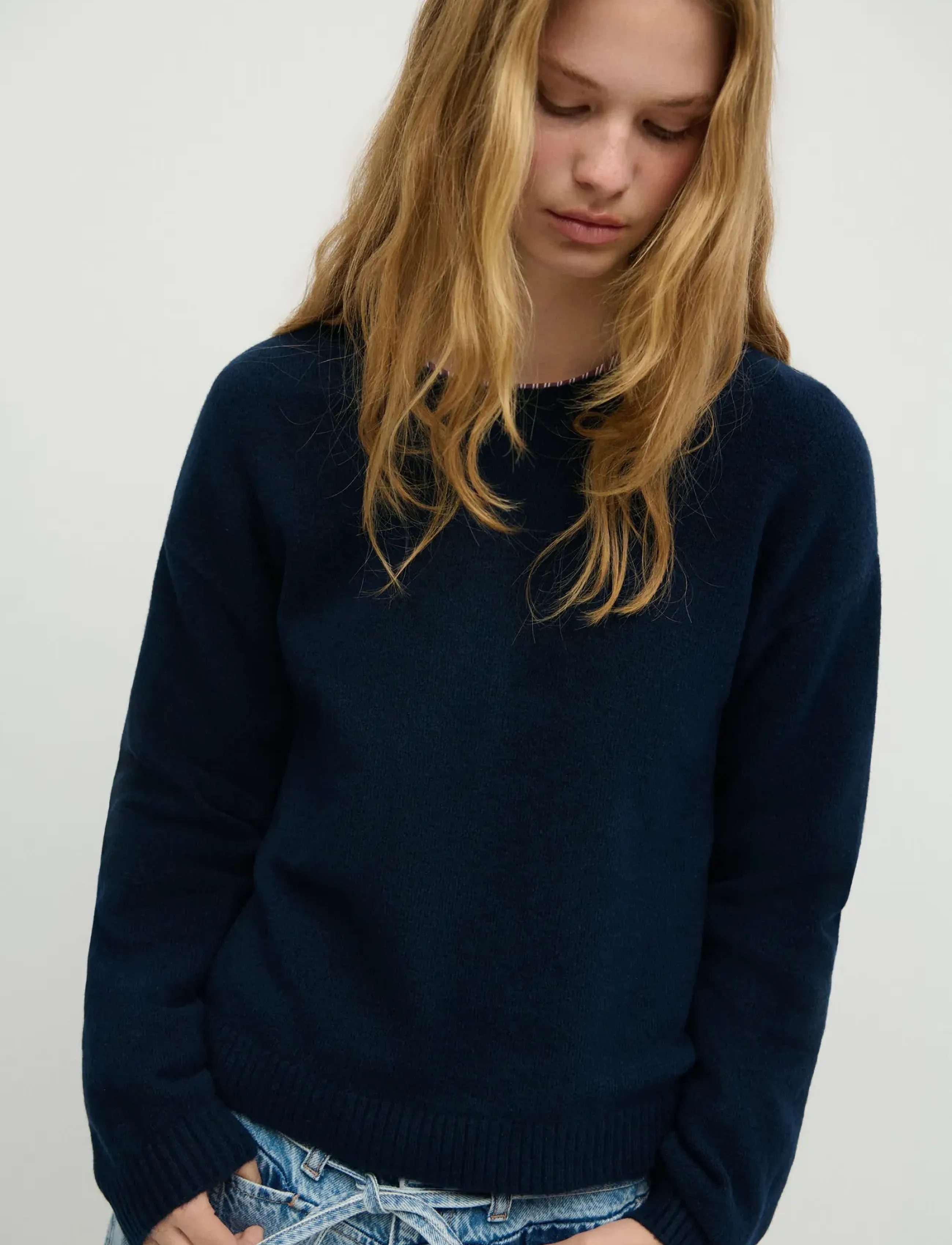 Mango Teen Ribbed neck sweater - Overdele - NAVY / navy