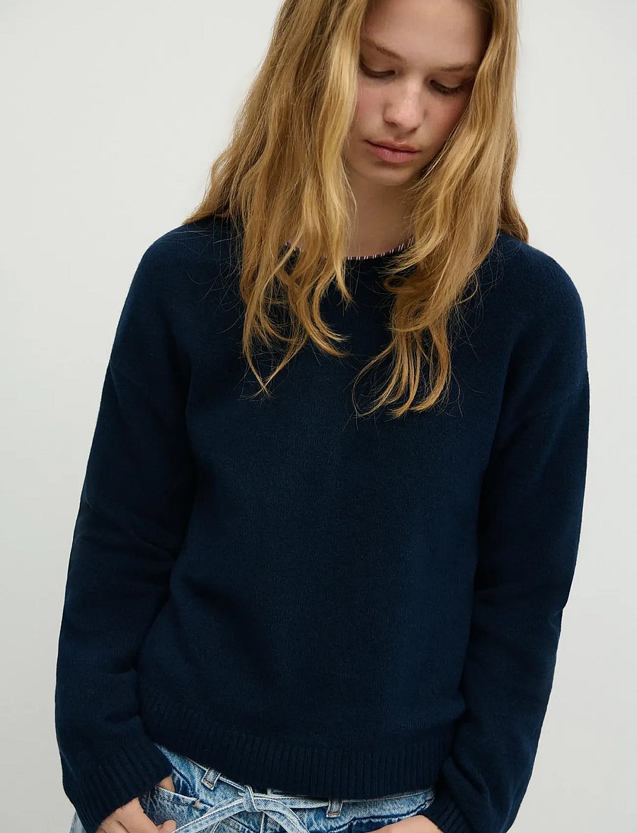 Mango Teen - Ribbed neck sweater - stickade tröjor - navy - 0
