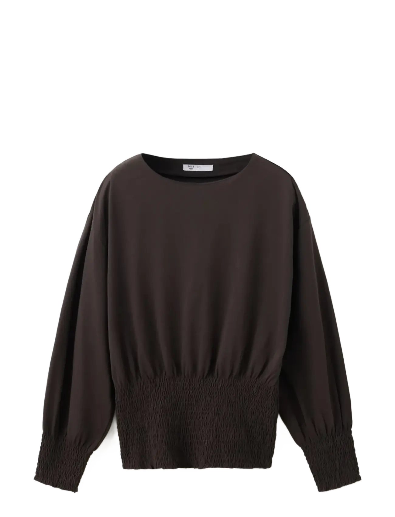 Mango Teen - Cotton T-shirt with gathered details - långärmade t-shirts - brown - 1