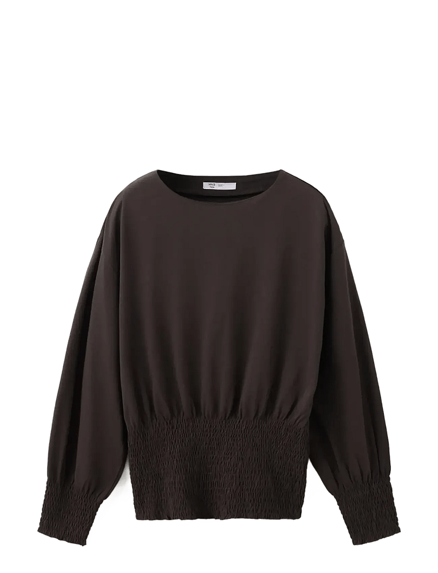 Mango Teen - Cotton T-shirt with gathered details - langærmede t-shirts - brown - 1