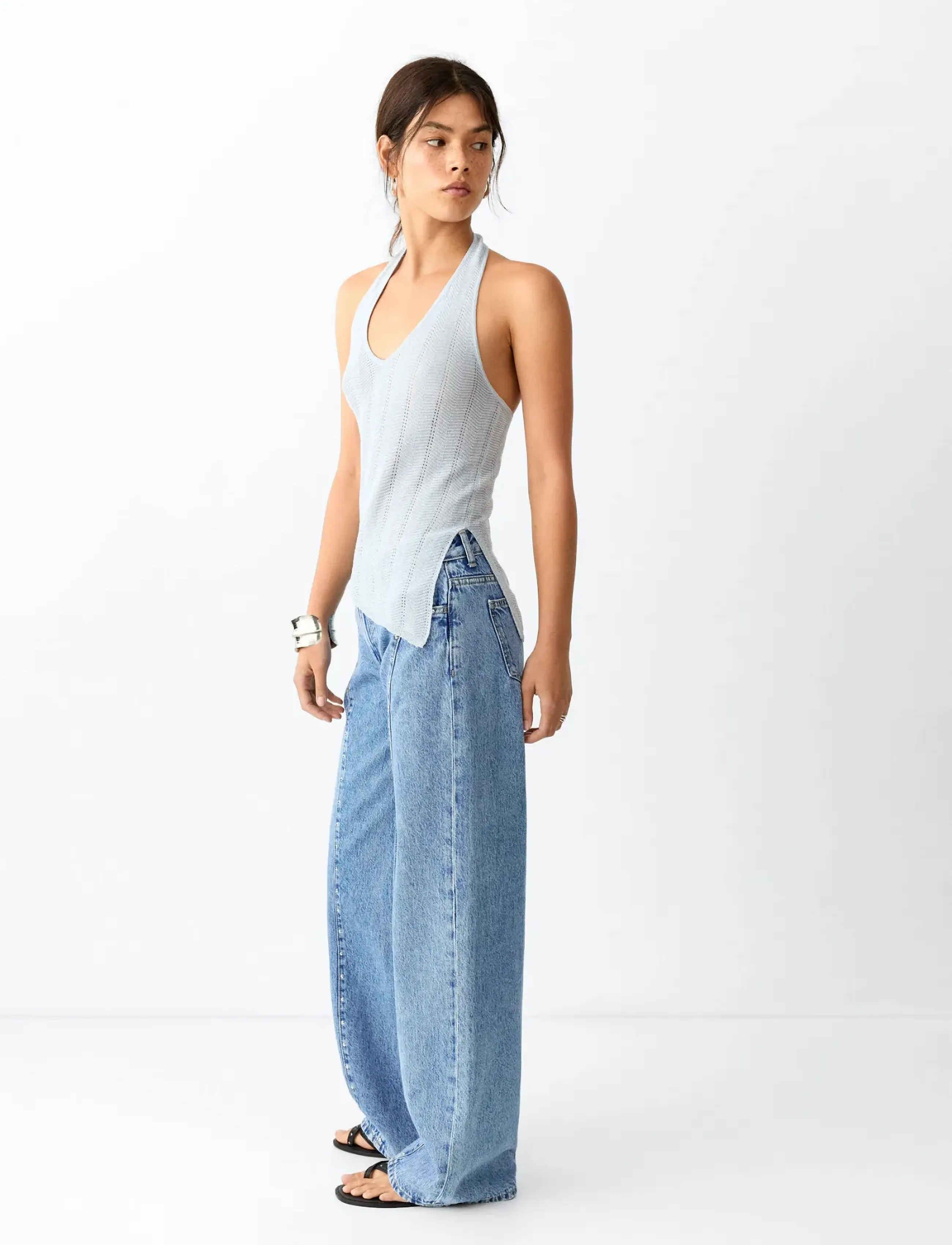 Mango Teen - Low-waist studded jeans - vida jeans - open blue - 0