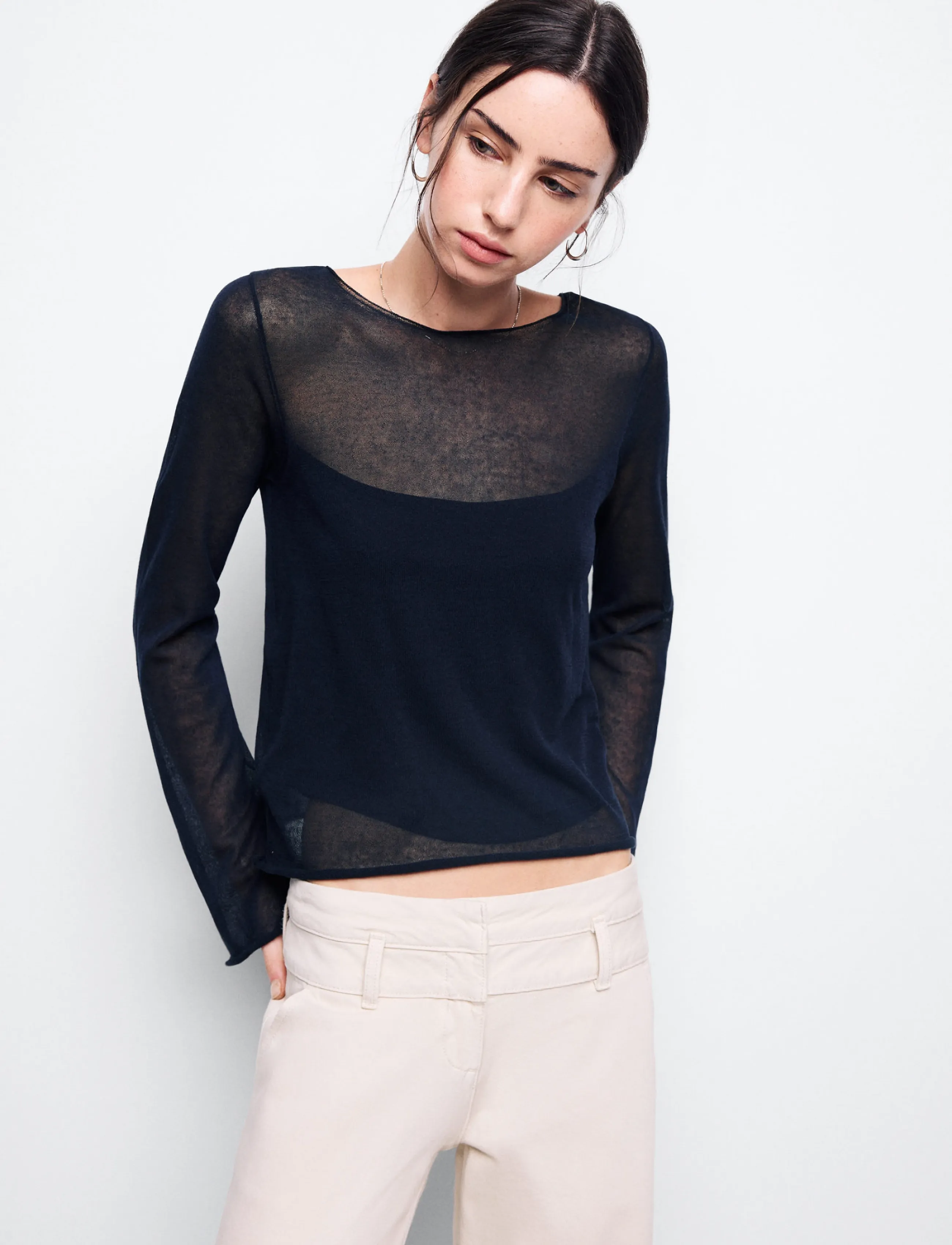 Mango Teen Semi-transparent cotton jumper - Strik - NAVY / navy