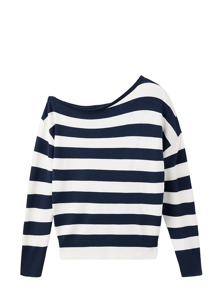 Mango Teen - Asymmetric neckline striped jersey - trøjer - navy - 1