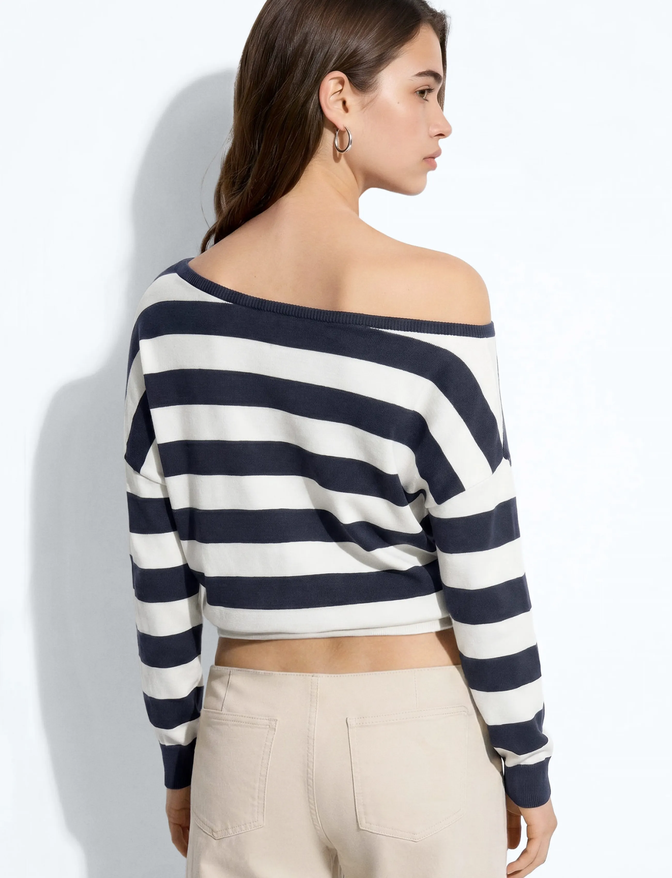 Mango Teen - Asymmetric neckline striped jersey - trøjer - navy - 2