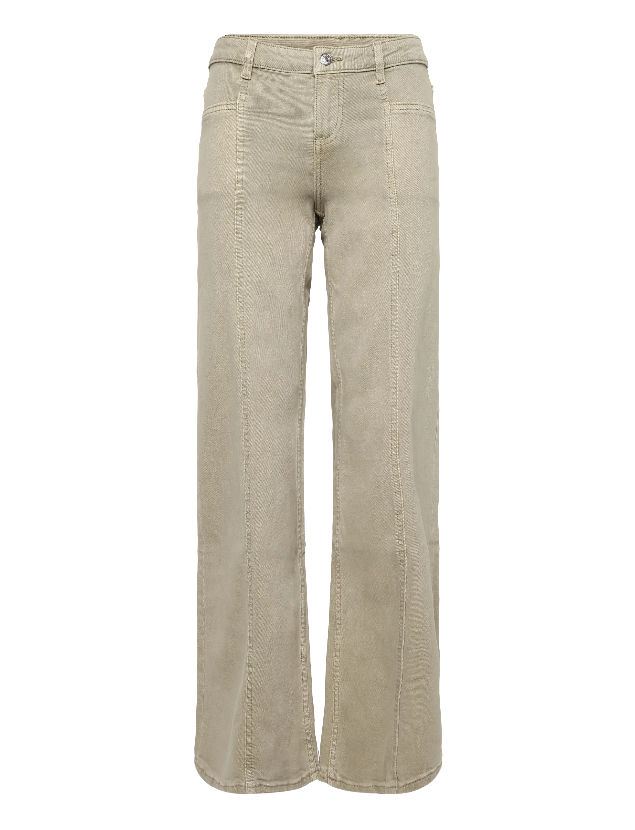 Mango Teen Wide-leg jeans with decorative stitching - Vida jeans - BEIGE - KHAKI / khaki/green