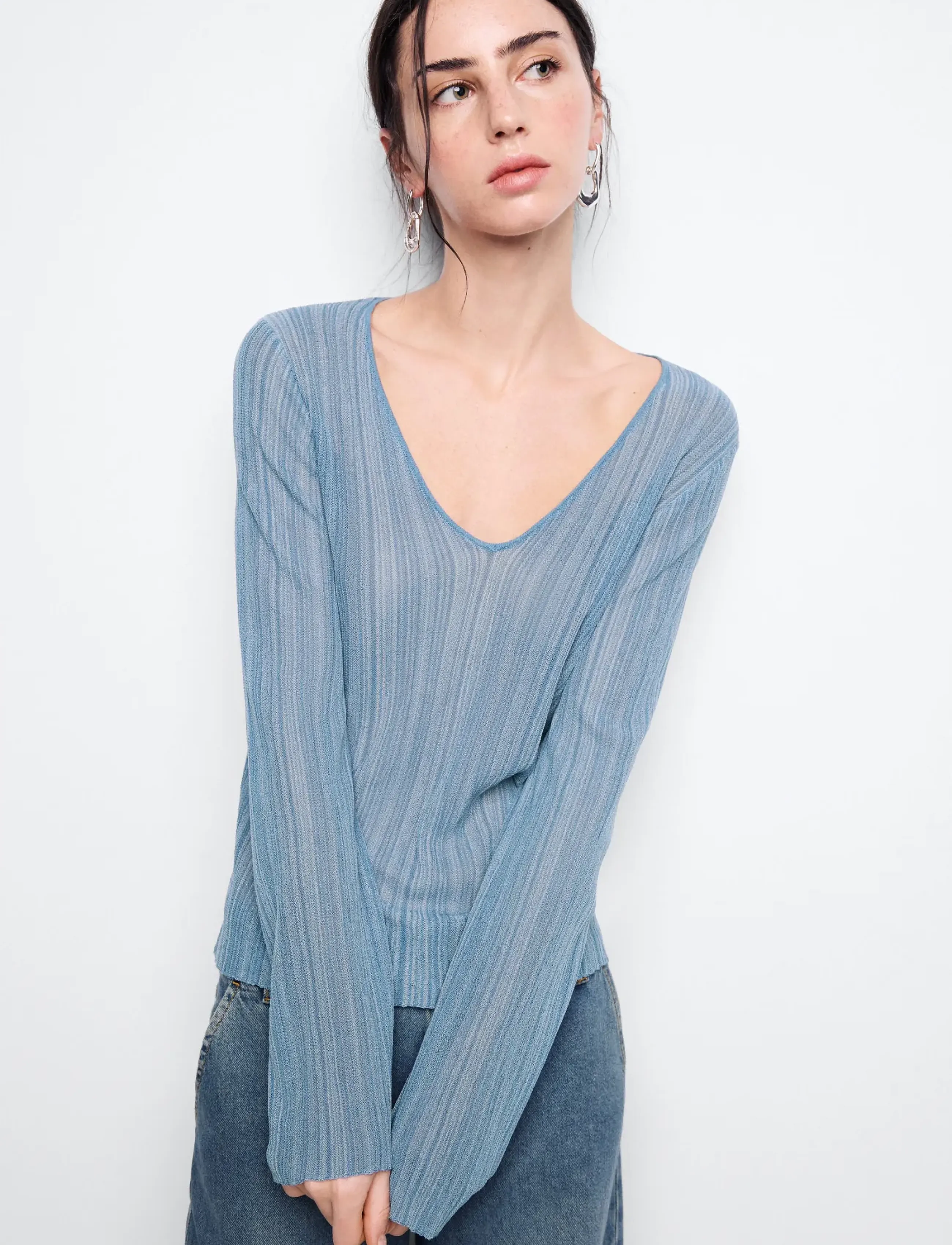 Mango Teen - Lurex V-neck jumper - medium blue - 0