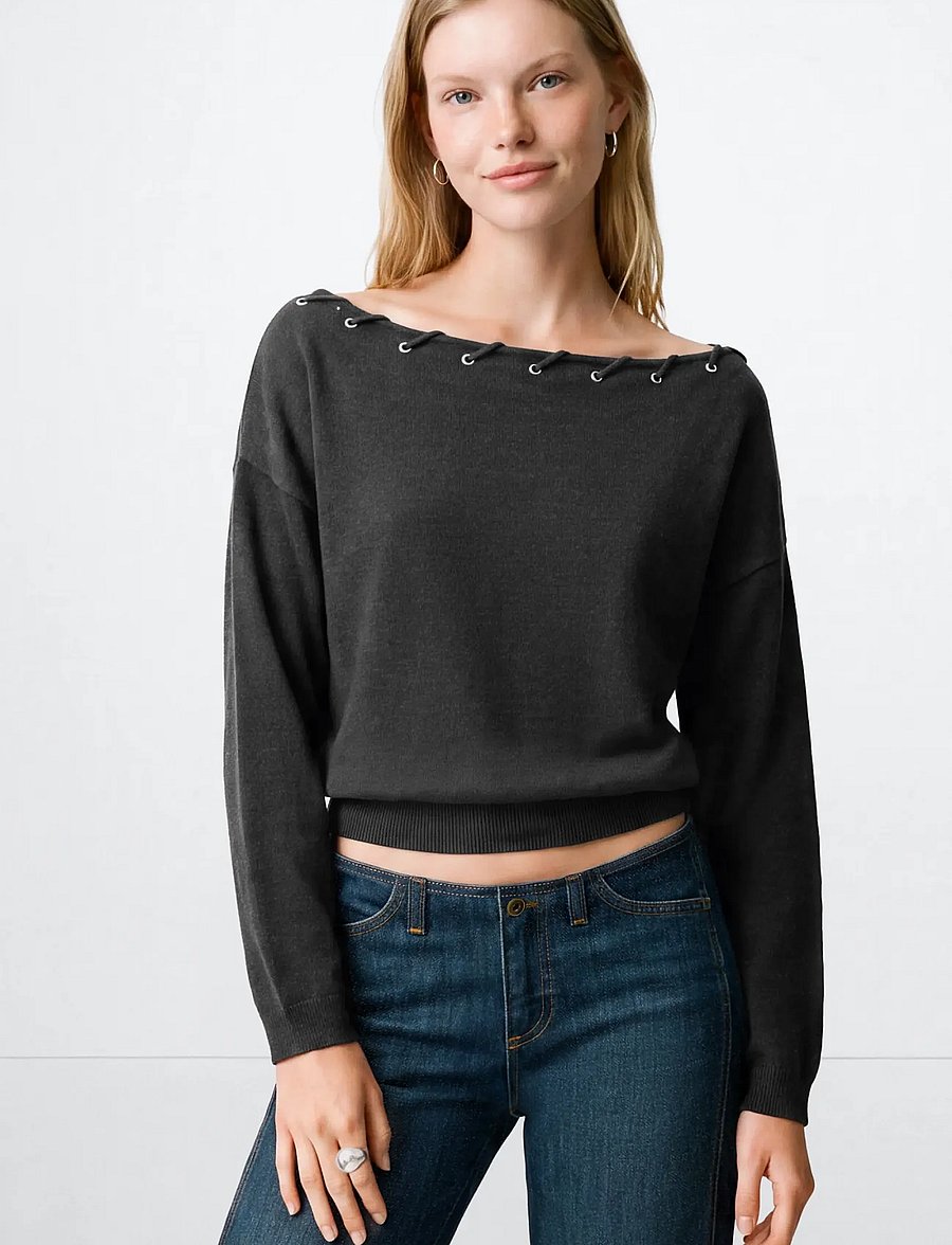 Mango Teen - Knitted jumper with neck detail - stickade tröjor - charcoal - 0