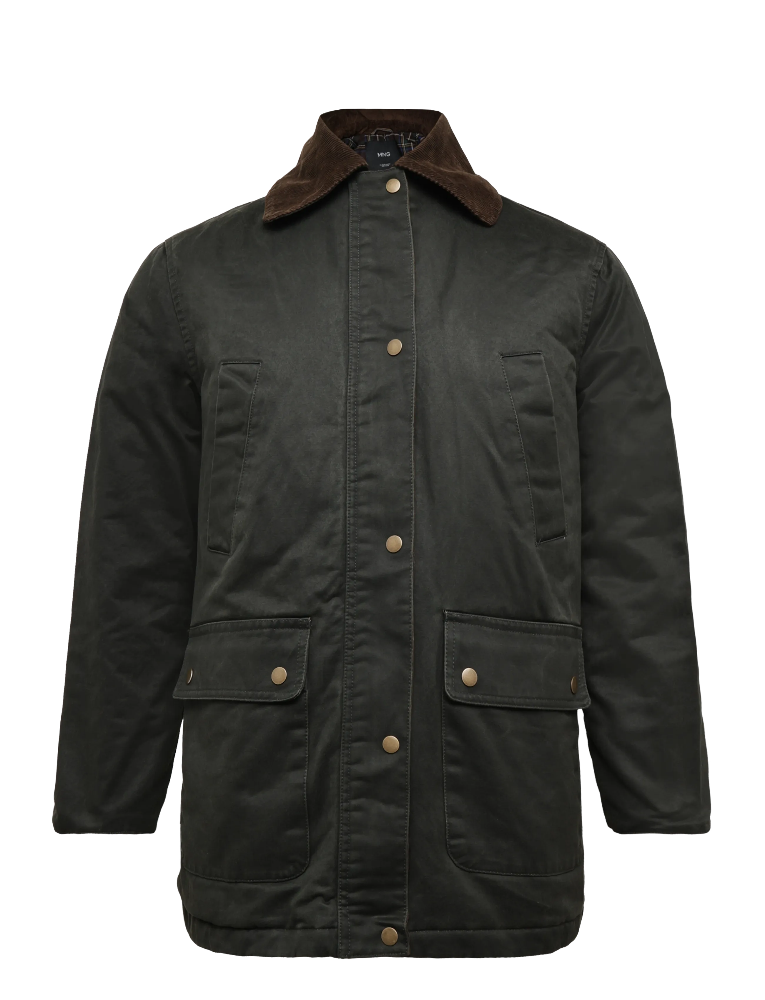 Mango Teen Cotton parka with corduroy collar - Overtøj - MEDIUM GREEN / khaki/green