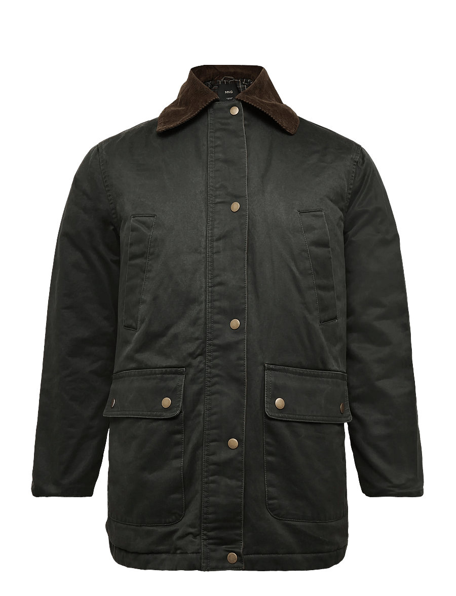 Mango Teen - Cotton parka with corduroy collar - dunjakker - medium green - 0