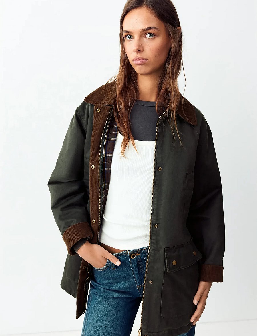Mango Teen - Cotton parka with corduroy collar - dunjackor & fodrade jackor - medium green - 0