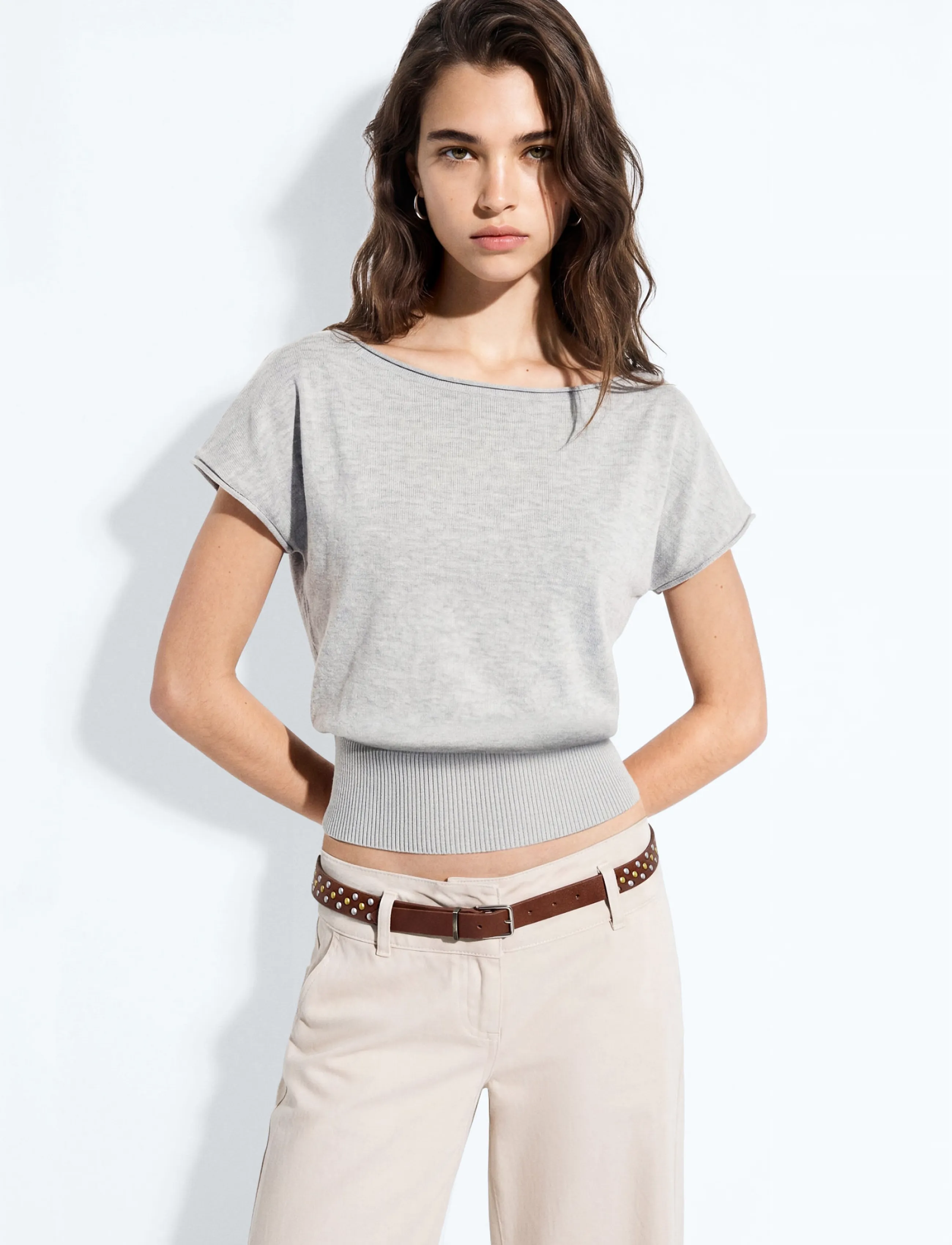 Mango Teen Short-sleeved knitted sweater - Strik - MEDIUM GREY / grey