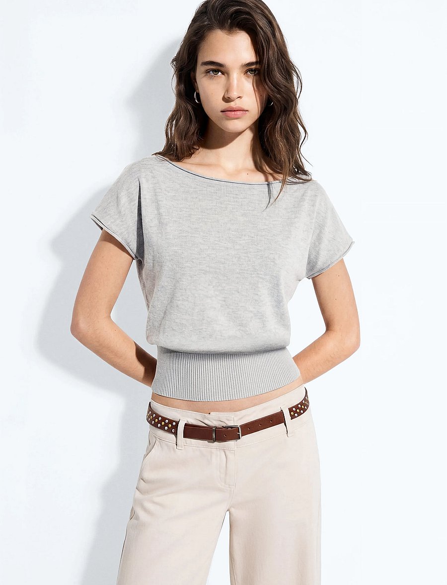 Mango Teen - Short-sleeved knitted sweater - trøjer - medium grey - 0