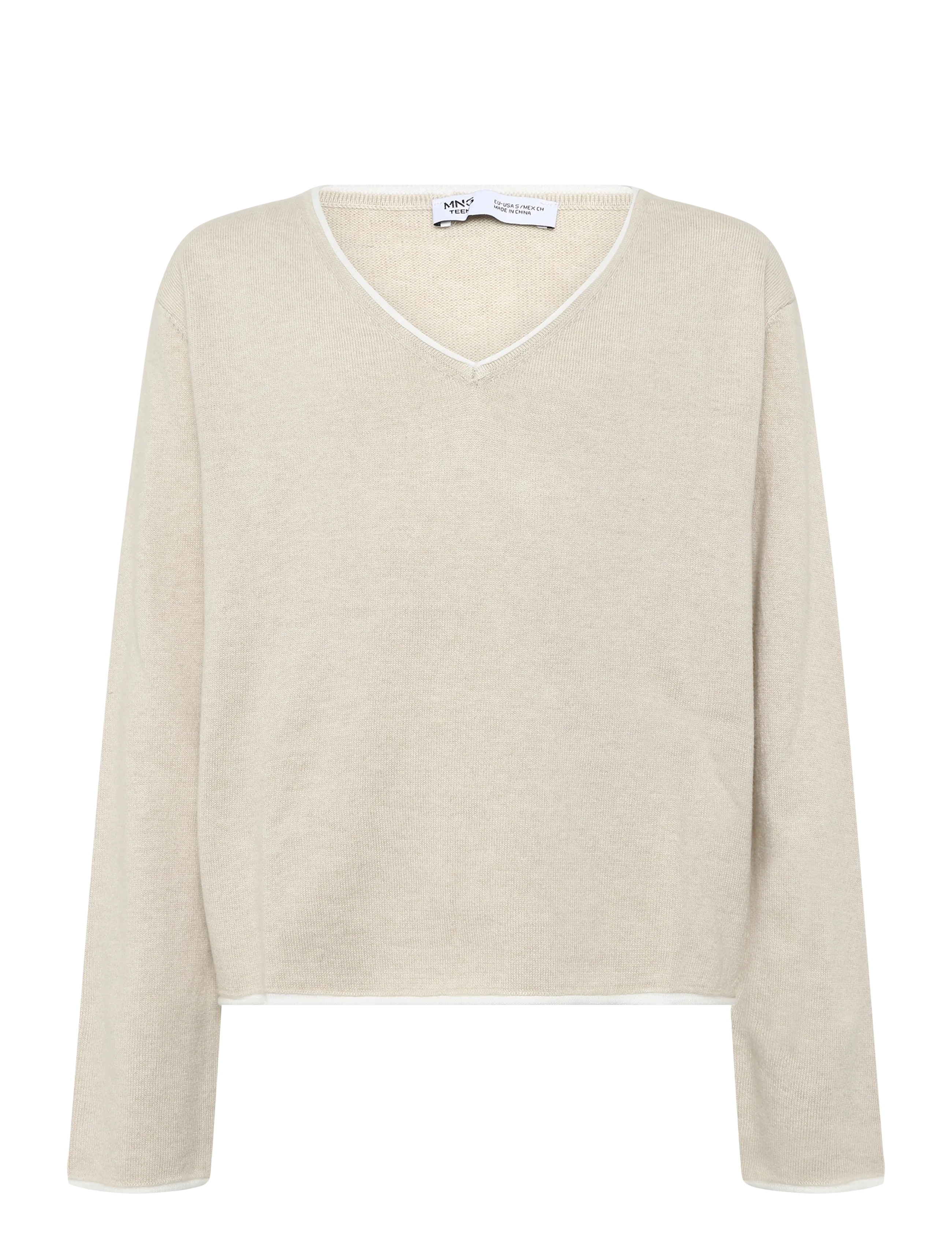 Mango Teen - V-neck jumper with contrast trims - trøjer - lt pastel brown - 1