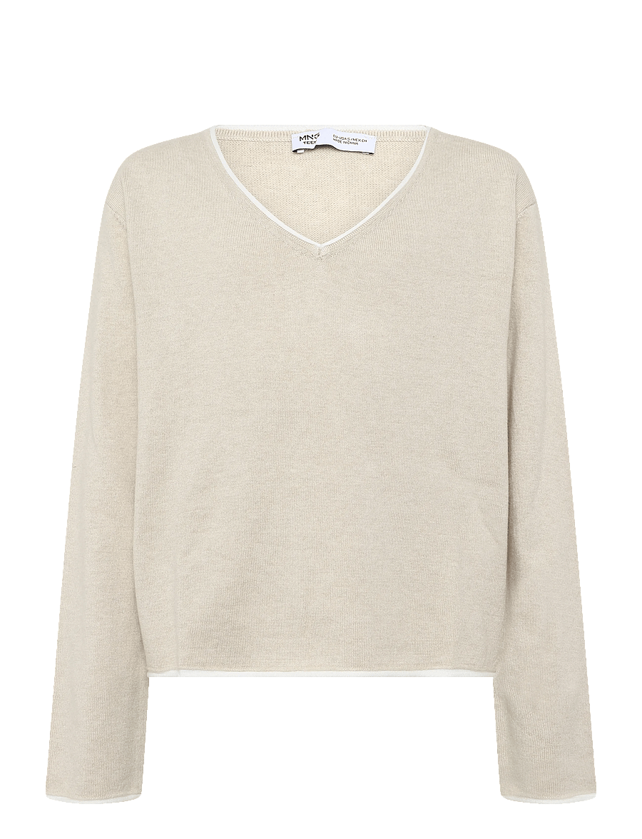 Mango Teen - V-neck jumper with contrast trims - neulepuserot - lt pastel brown - 1