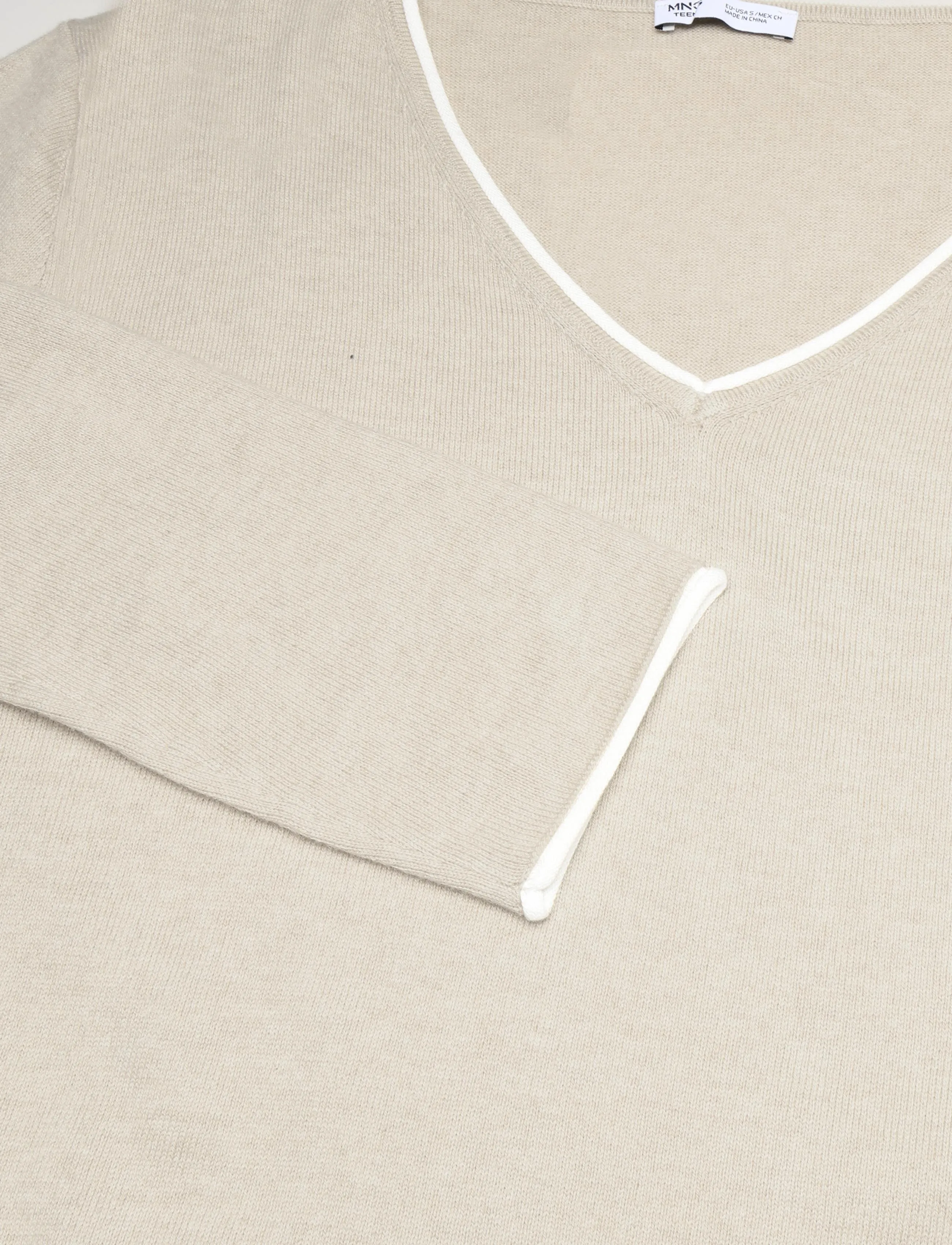 Mango Teen - V-neck jumper with contrast trims - trøjer - lt pastel brown - 4