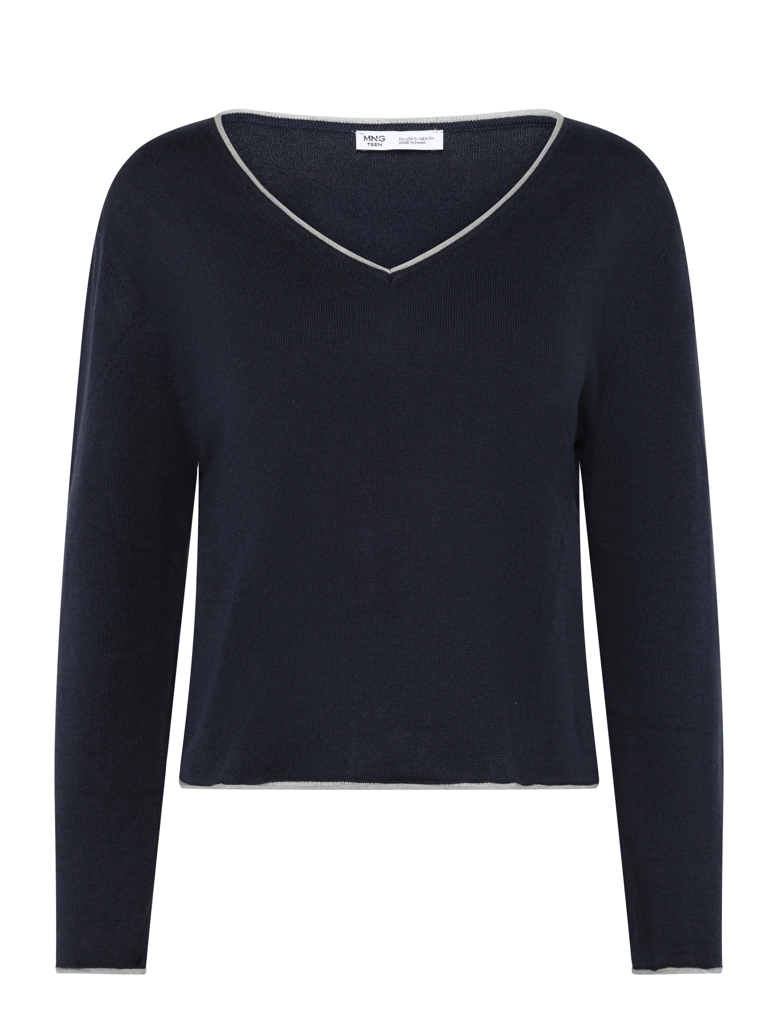 Mango Teen - V-neck jumper with contrast trims - trøjer - navy - 1