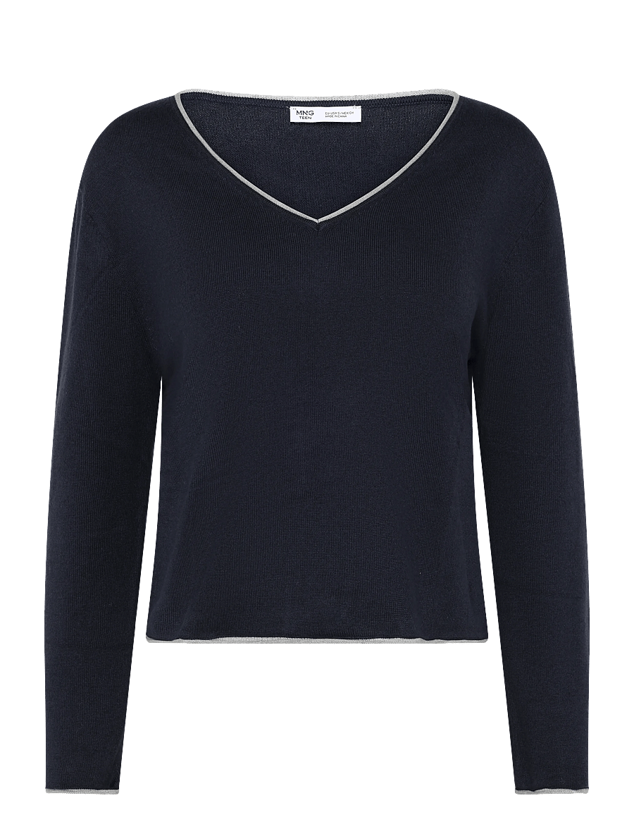 Mango Teen - V-neck jumper with contrast trims - trøjer - navy - 1