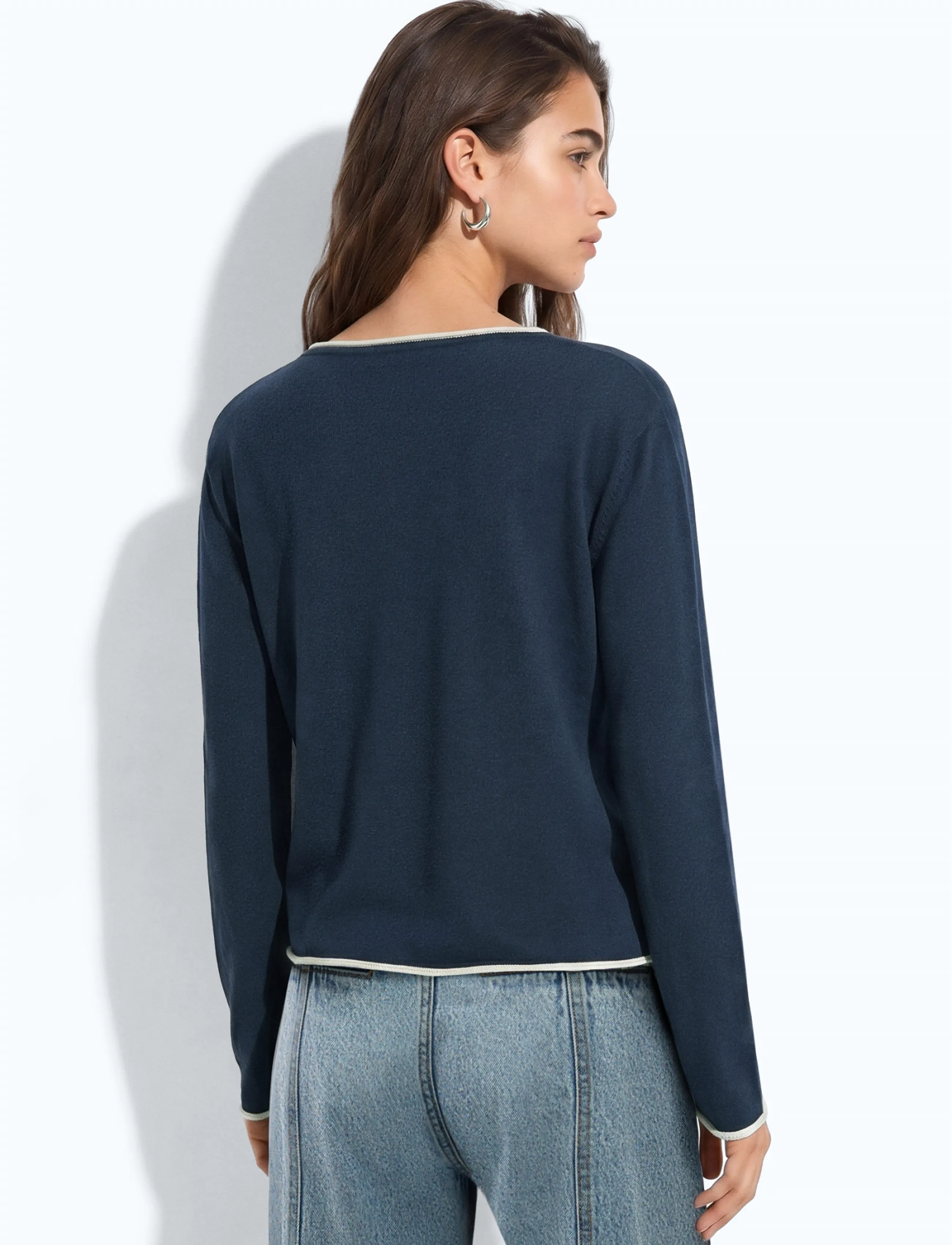 Mango Teen - V-neck jumper with contrast trims - trøjer - navy - 3