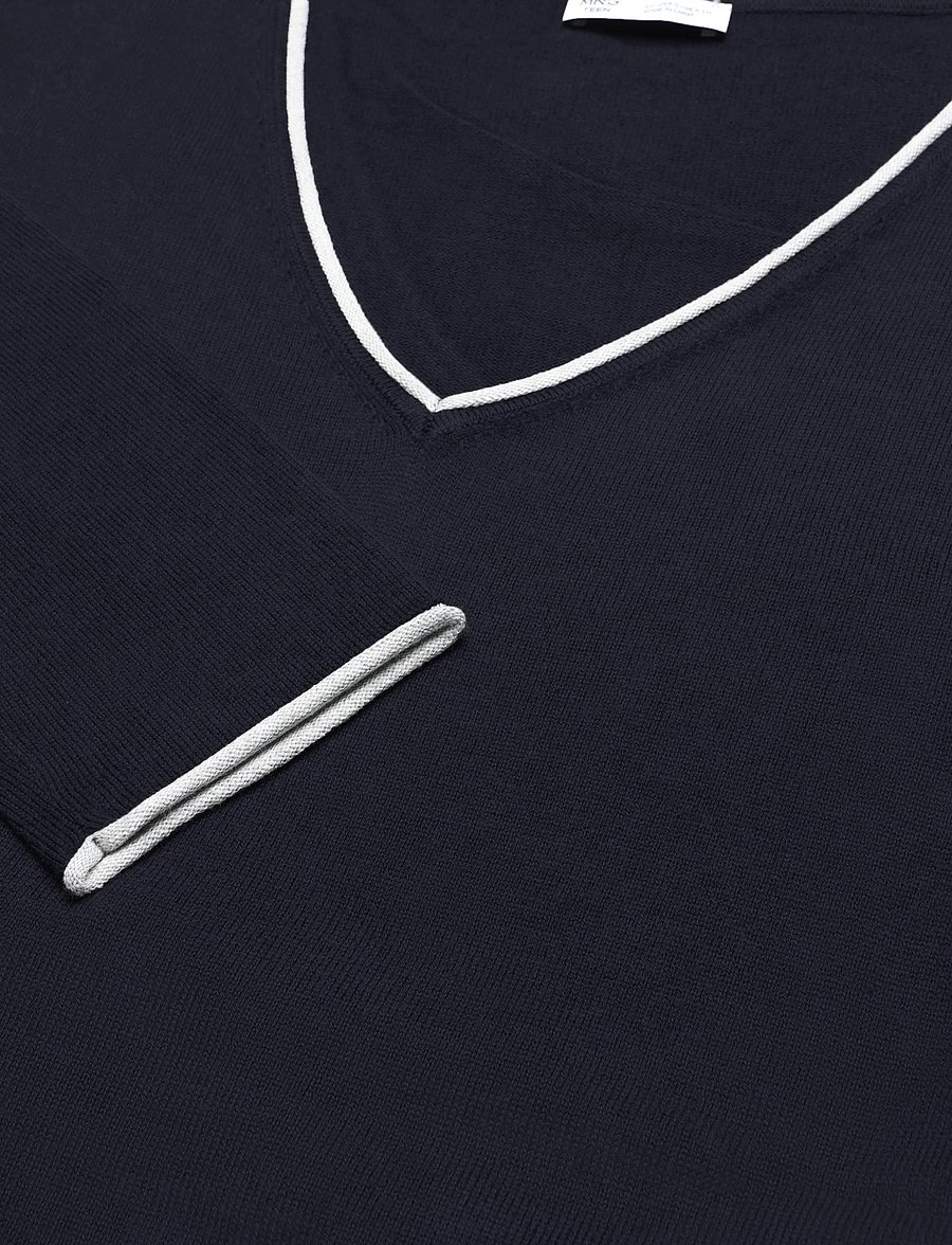Mango Teen - V-neck jumper with contrast trims - trøjer - navy - 4