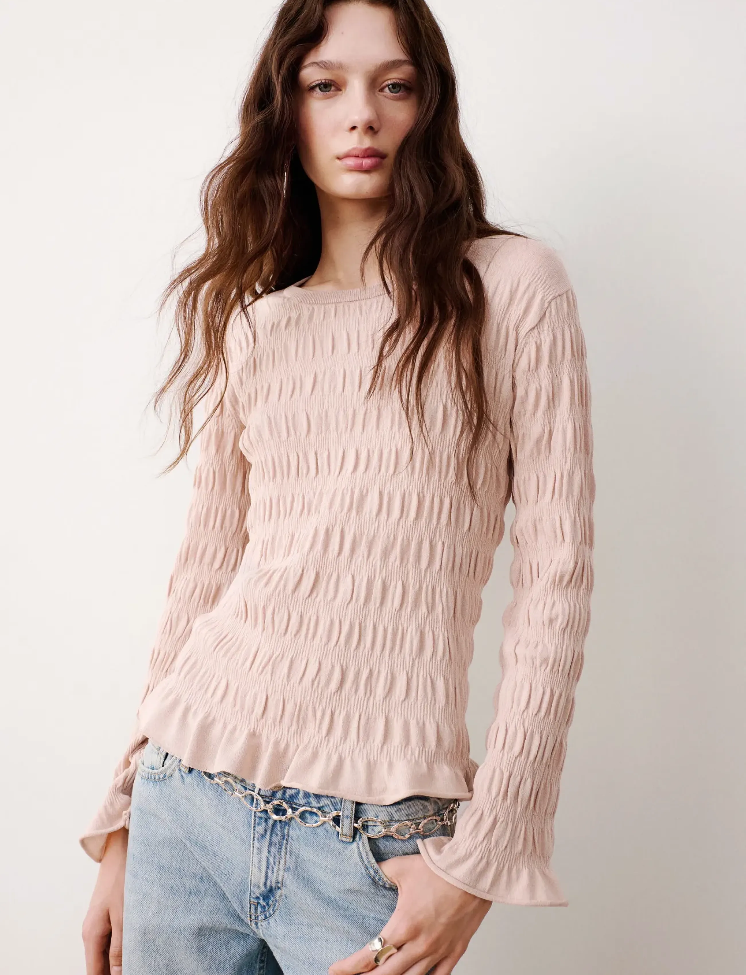 Mango Teen Ruched fine-knit sweater - Overdele - LT-PASTEL PINK / pink/rose