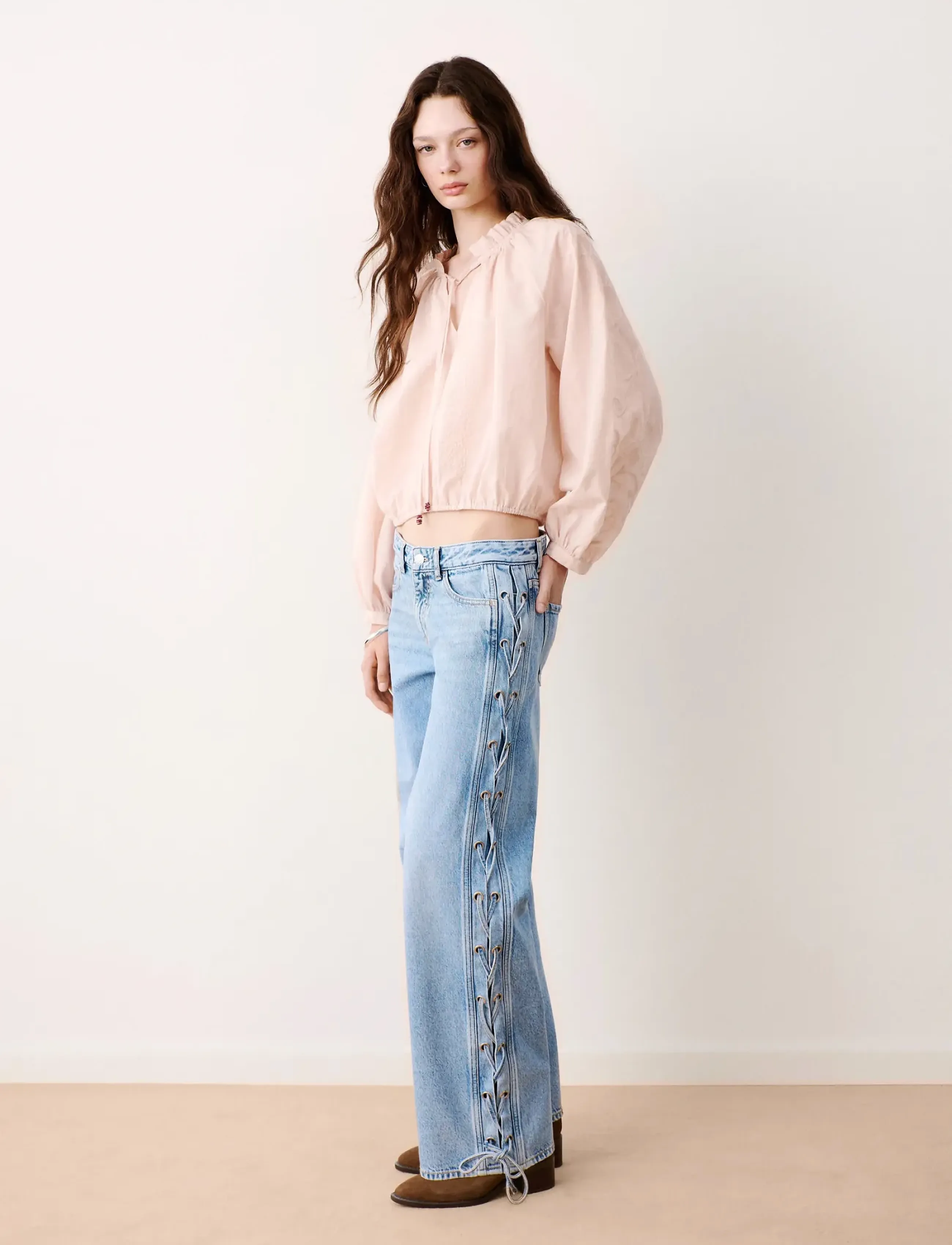 Mango Teen Straight-leg jeans with cord detail - Nederdelar - OPEN BLUE / blue
