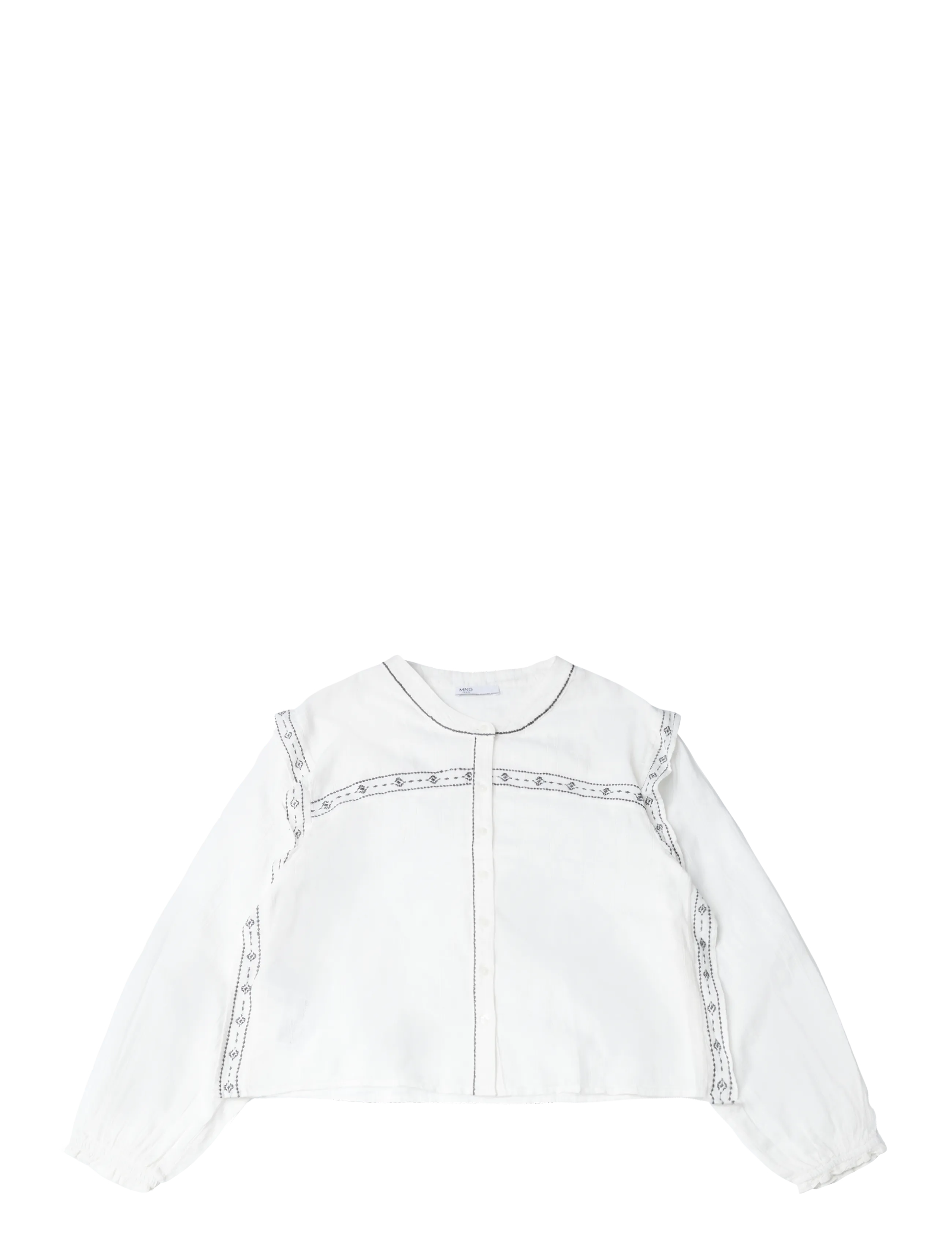 Mango Teen Blouse with tie-neck and embroidered details - Blusar & Tunikor - NATURAL WHITE / white