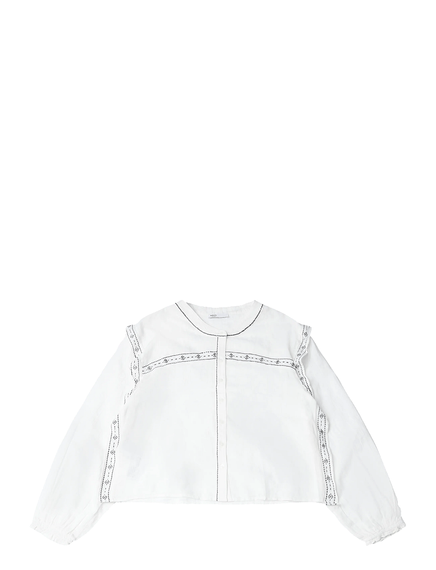 Mango Teen - Blouse with tie-neck and embroidered details - långärmade skjortor - natural white - 0
