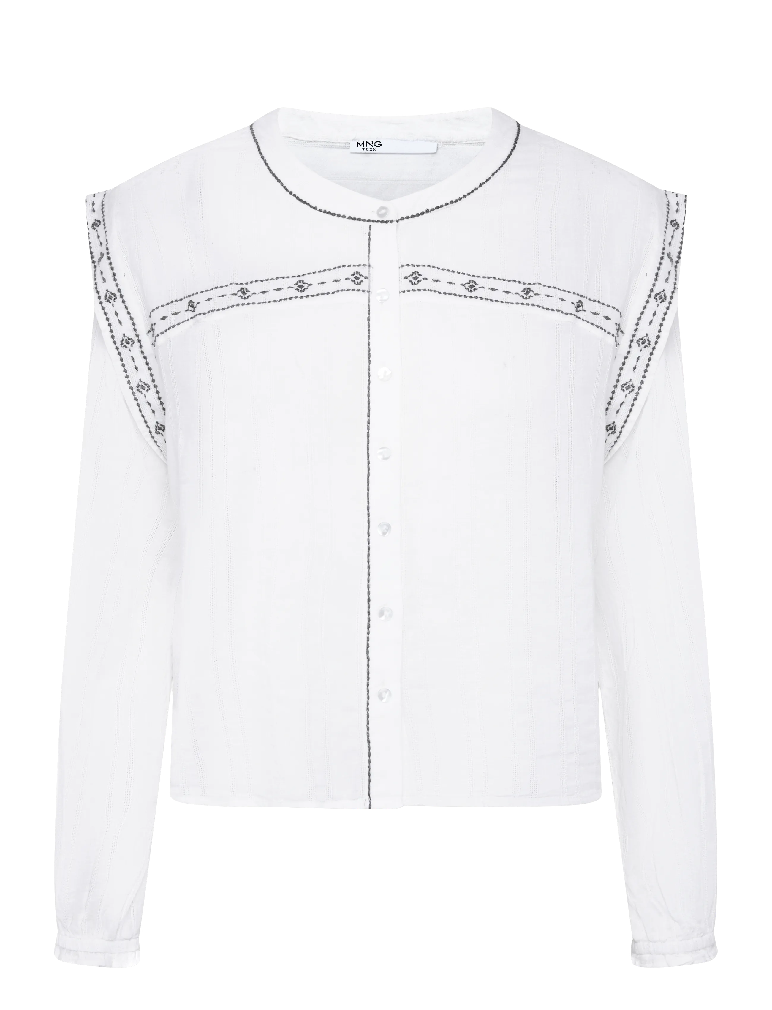 Mango Teen Blouse with tie-neck and embroidered details - Barn - NATURAL WHITE / white