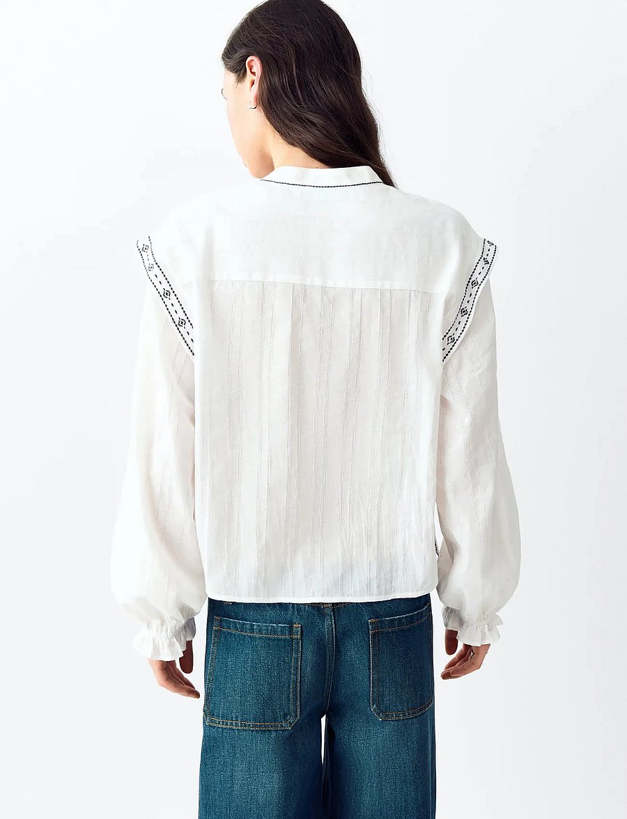 Mango Teen - Blouse with tie-neck and embroidered details - langærmede skjorter - natural white - 3