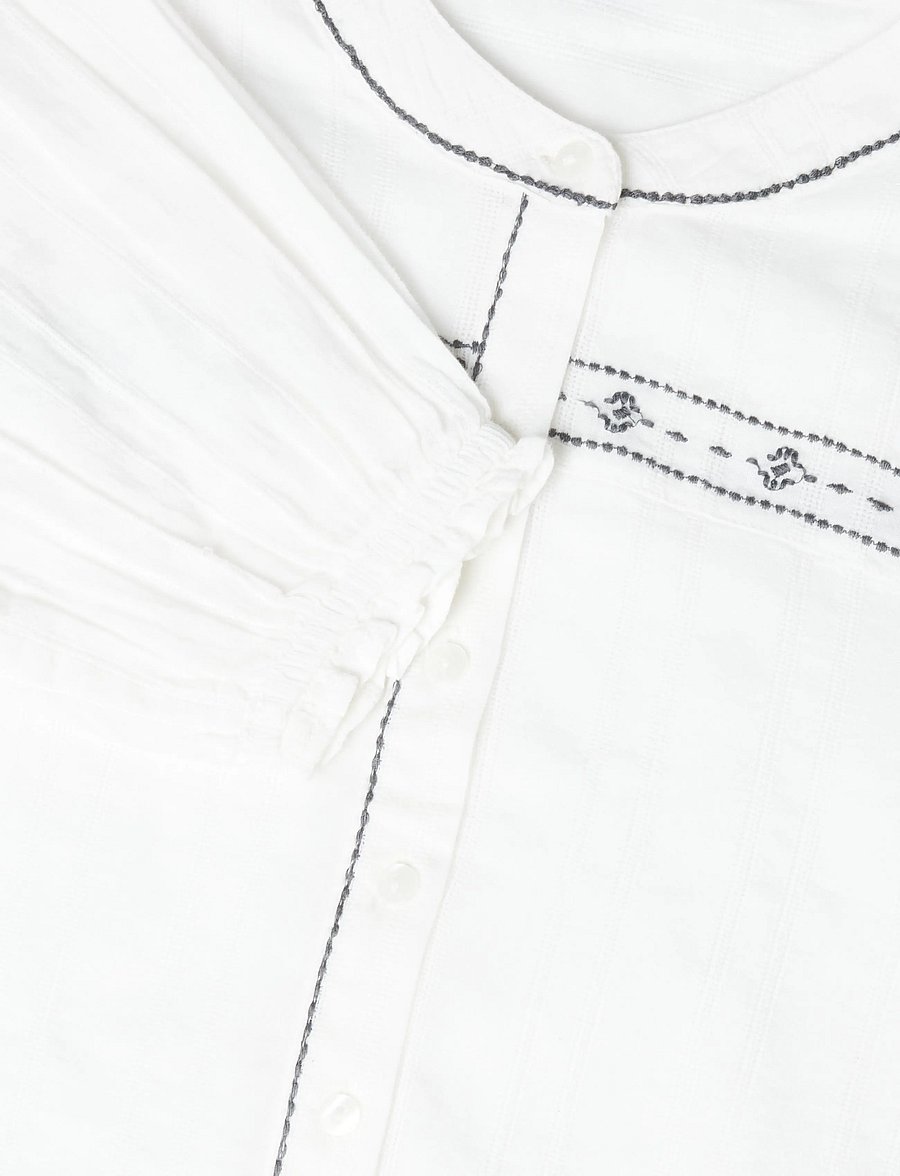 Mango Teen - Blouse with tie-neck and embroidered details - långärmade skjortor - natural white - 2