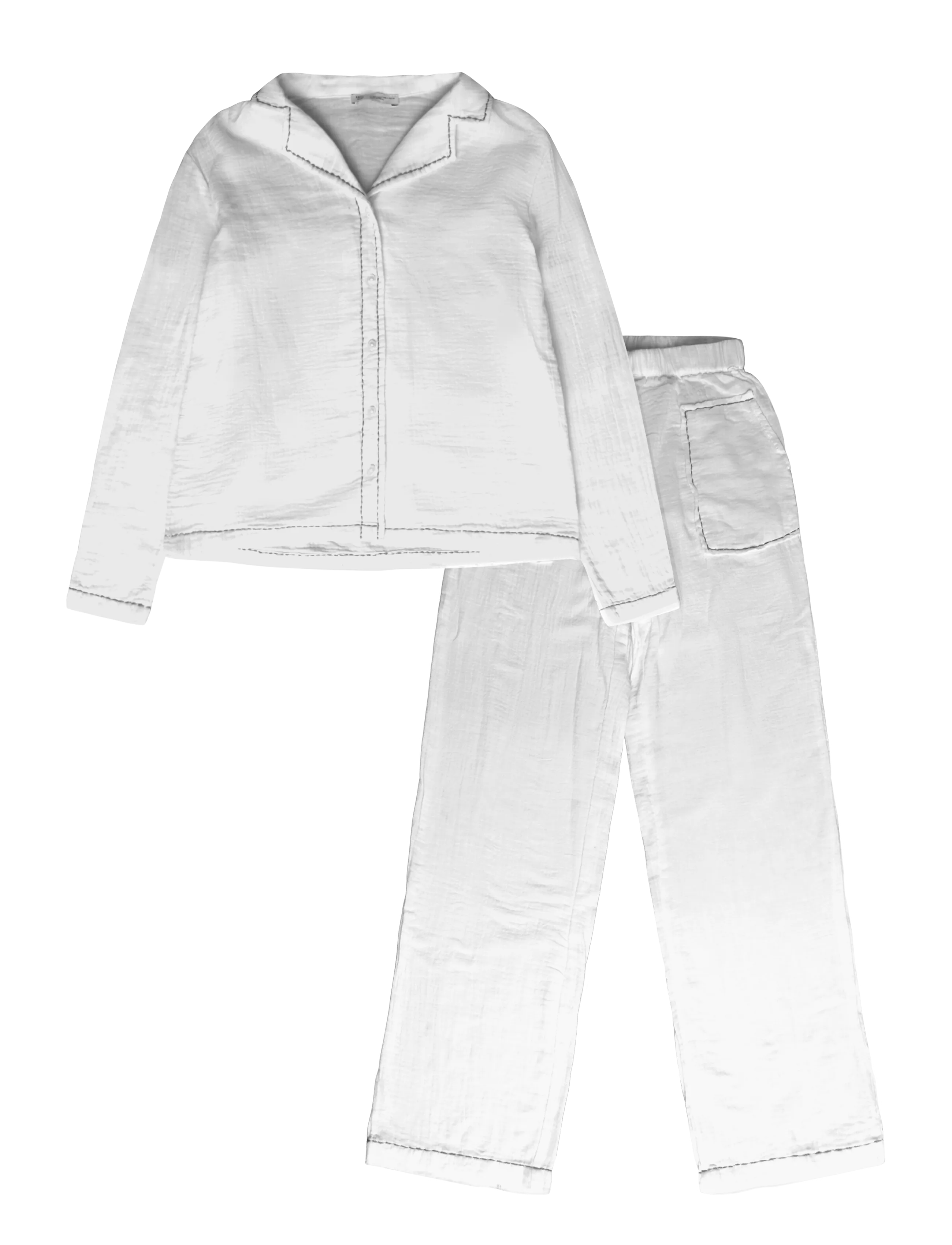 Mango Teen Two-piece topstitched pyjamas - Tøj - NATURAL WHITE / white