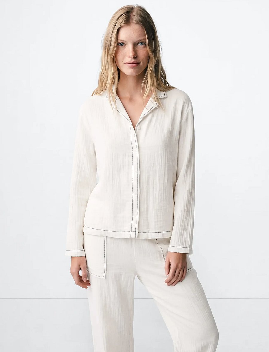 Mango Teen - Two-piece topstitched pyjamas - pyjamassæt - natural white - 0
