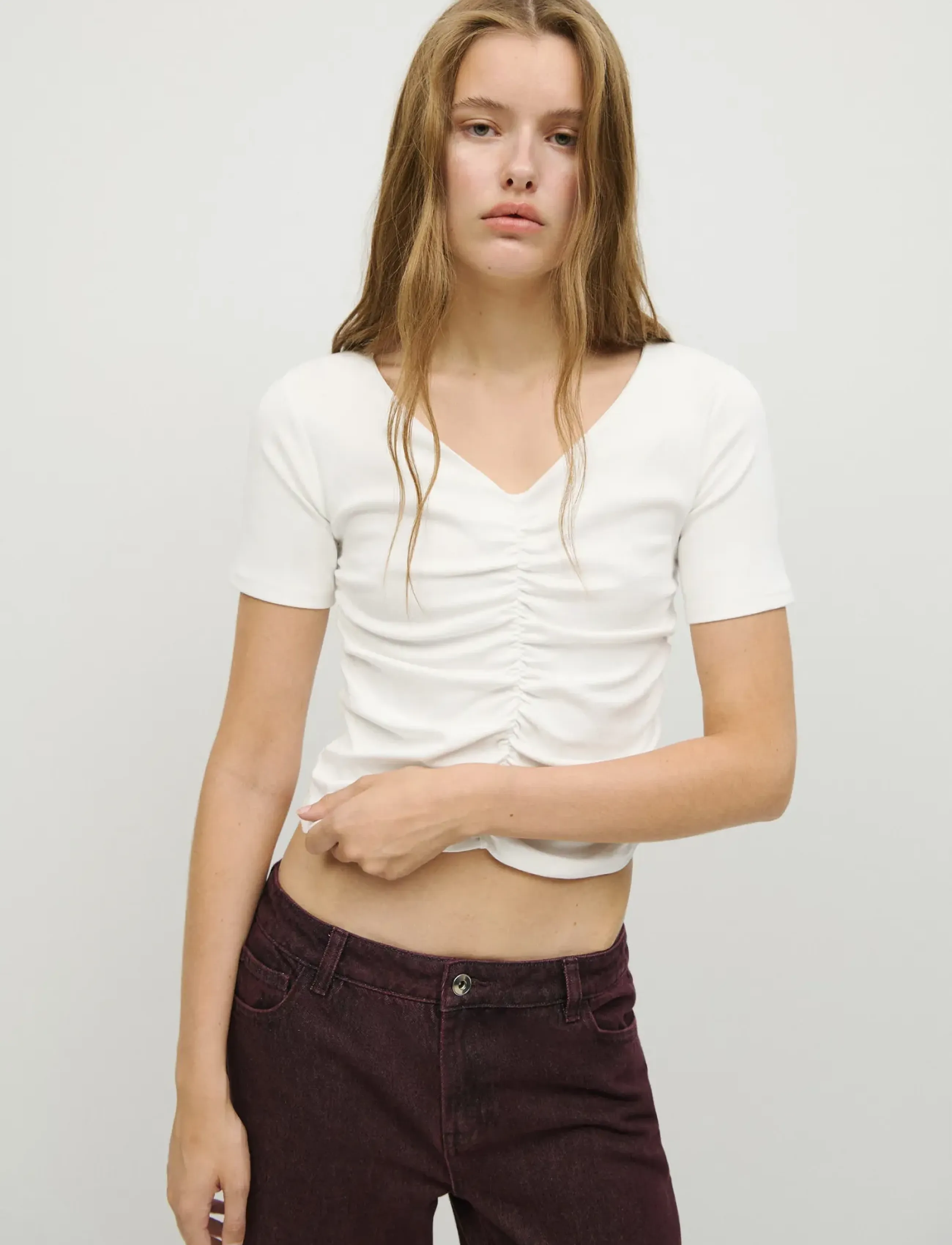 Mango Teen Draped cotton T-shirt - Toppe og t-shirts - NATURAL WHITE / white