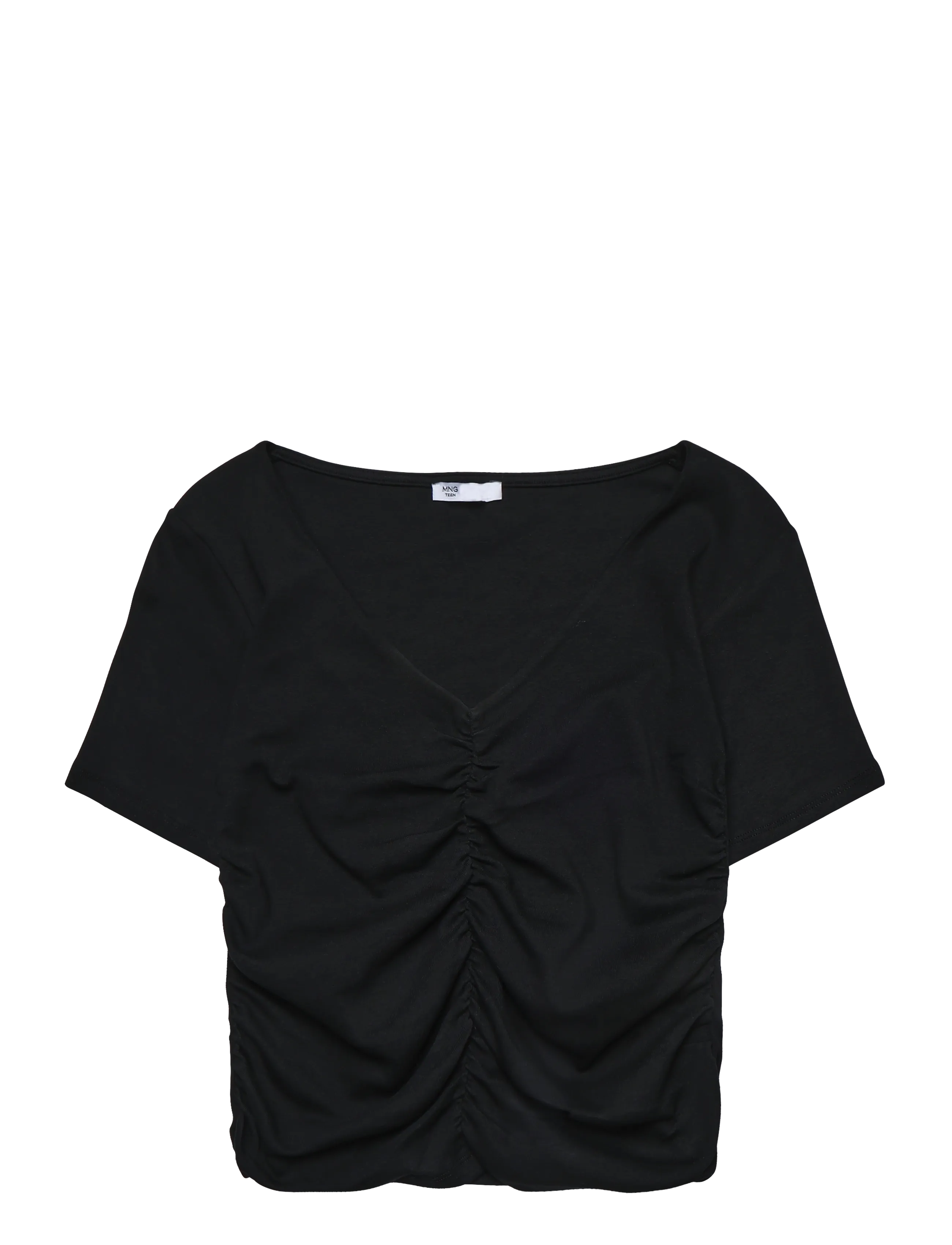 Mango Teen Draped cotton T-shirt - Mango Teen - BLACK / black