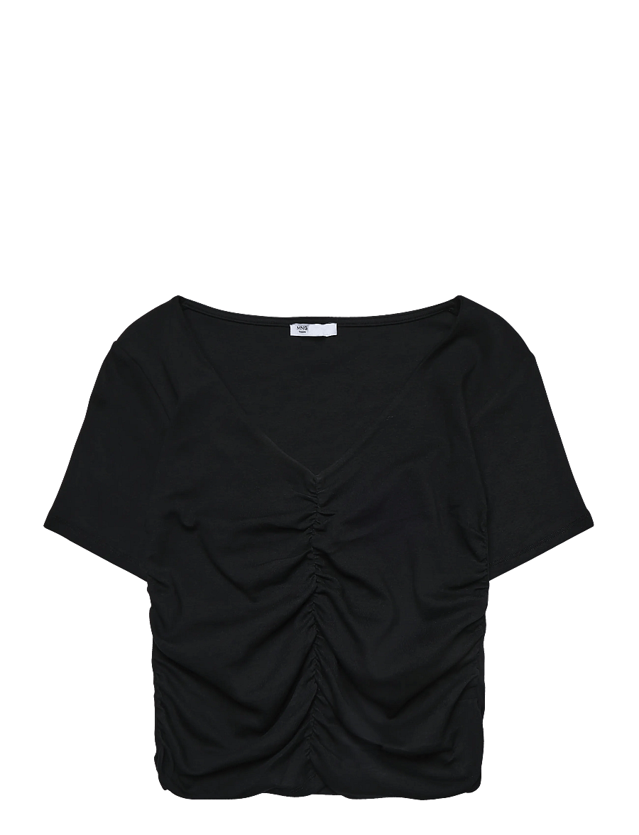 Mango Teen - Draped cotton T-shirt - kortærmede t-shirts - black - 0