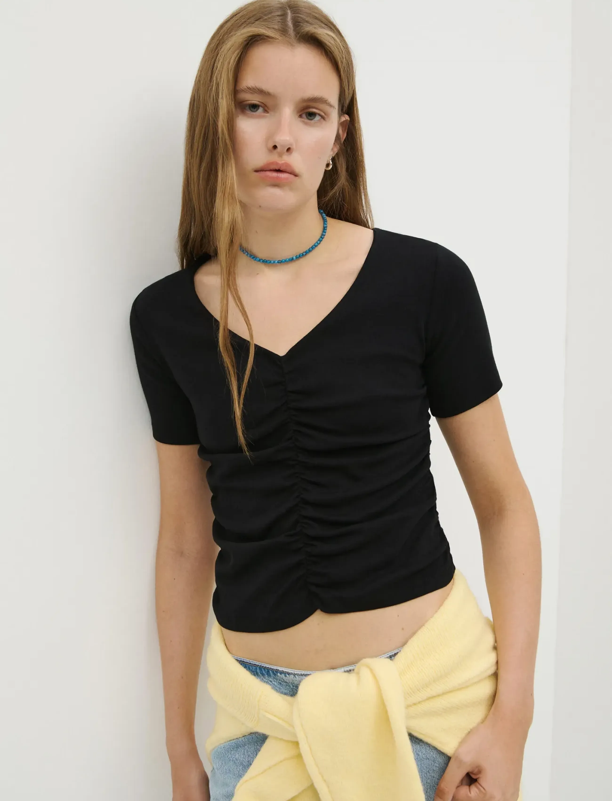 Mango Teen Draped cotton T-shirt - Toppe og t-shirts - BLACK / black
