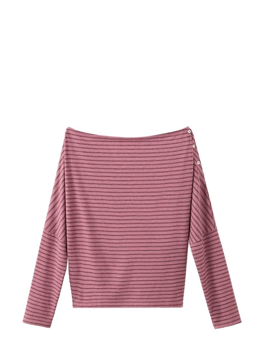 Mango Teen - Striped off-the-shoulder T-shirt - långärmade t-shirts - pink - 1