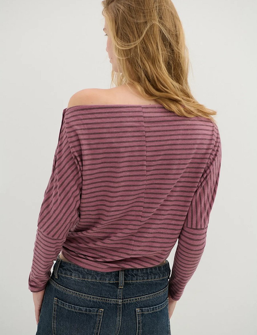Mango Teen - Striped off-the-shoulder T-shirt - långärmade t-shirts - pink - 2