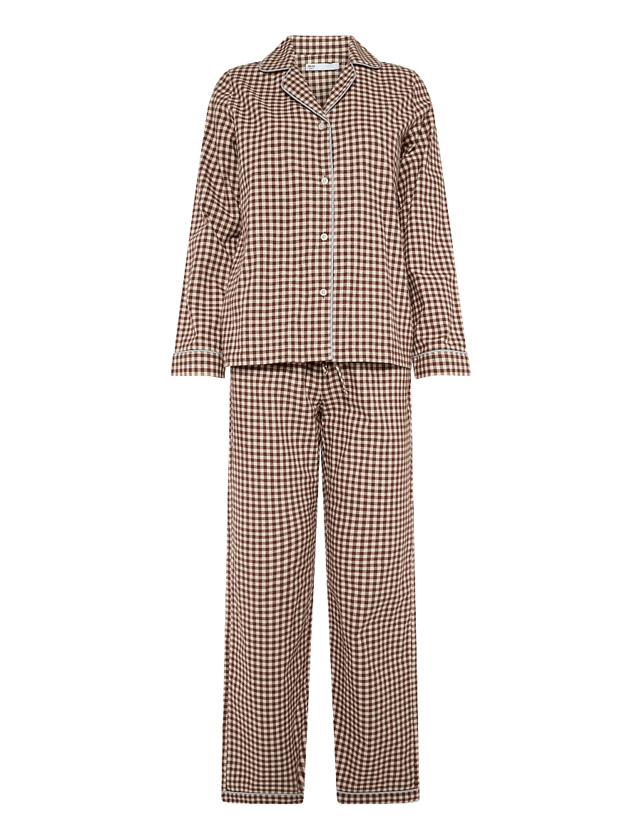 Mango Teen - Gingham-check cotton pyjamas - pyjamassæt - brown - 1