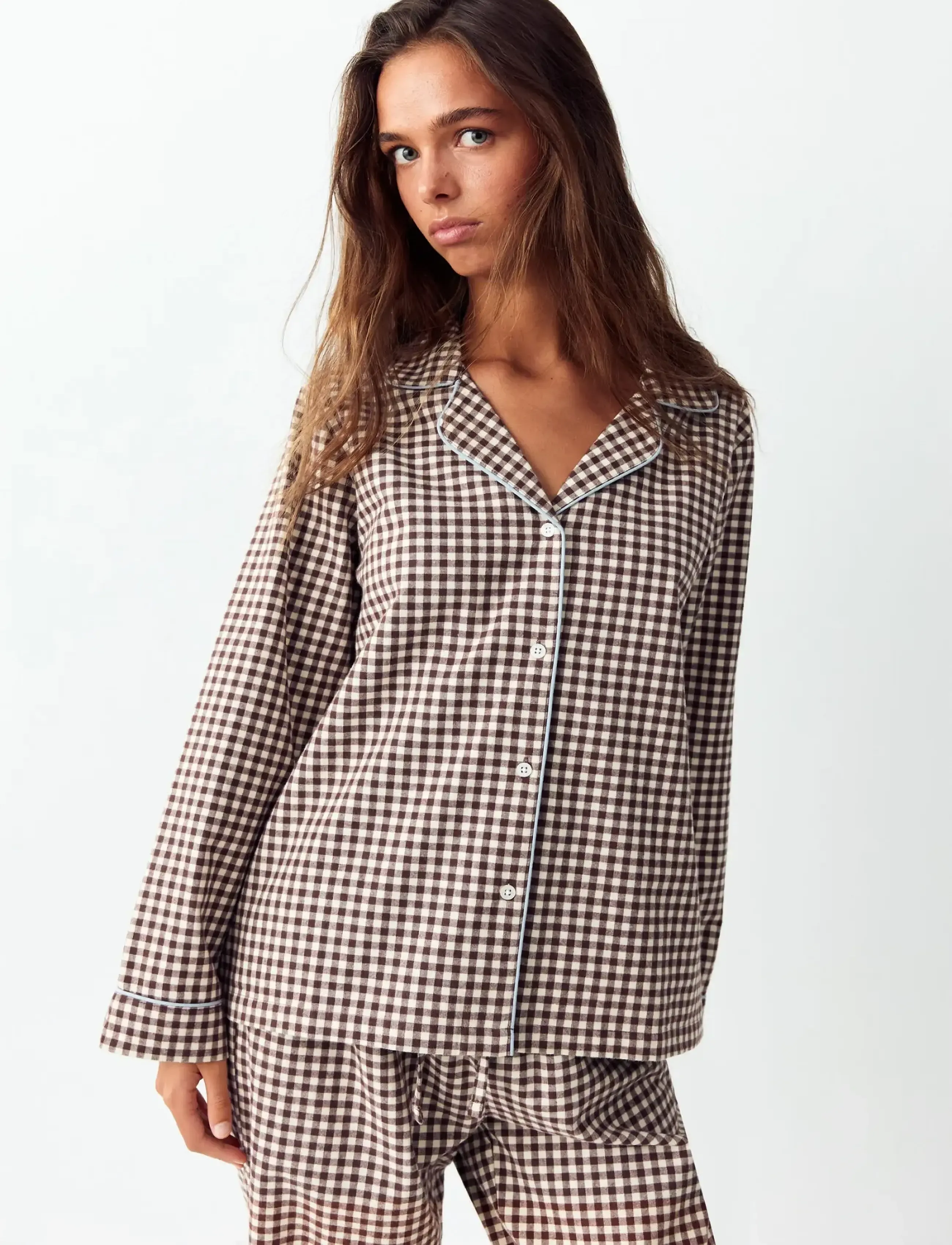 Mango Teen - Gingham-check cotton pyjamas - pyjamassæt - brown - 0