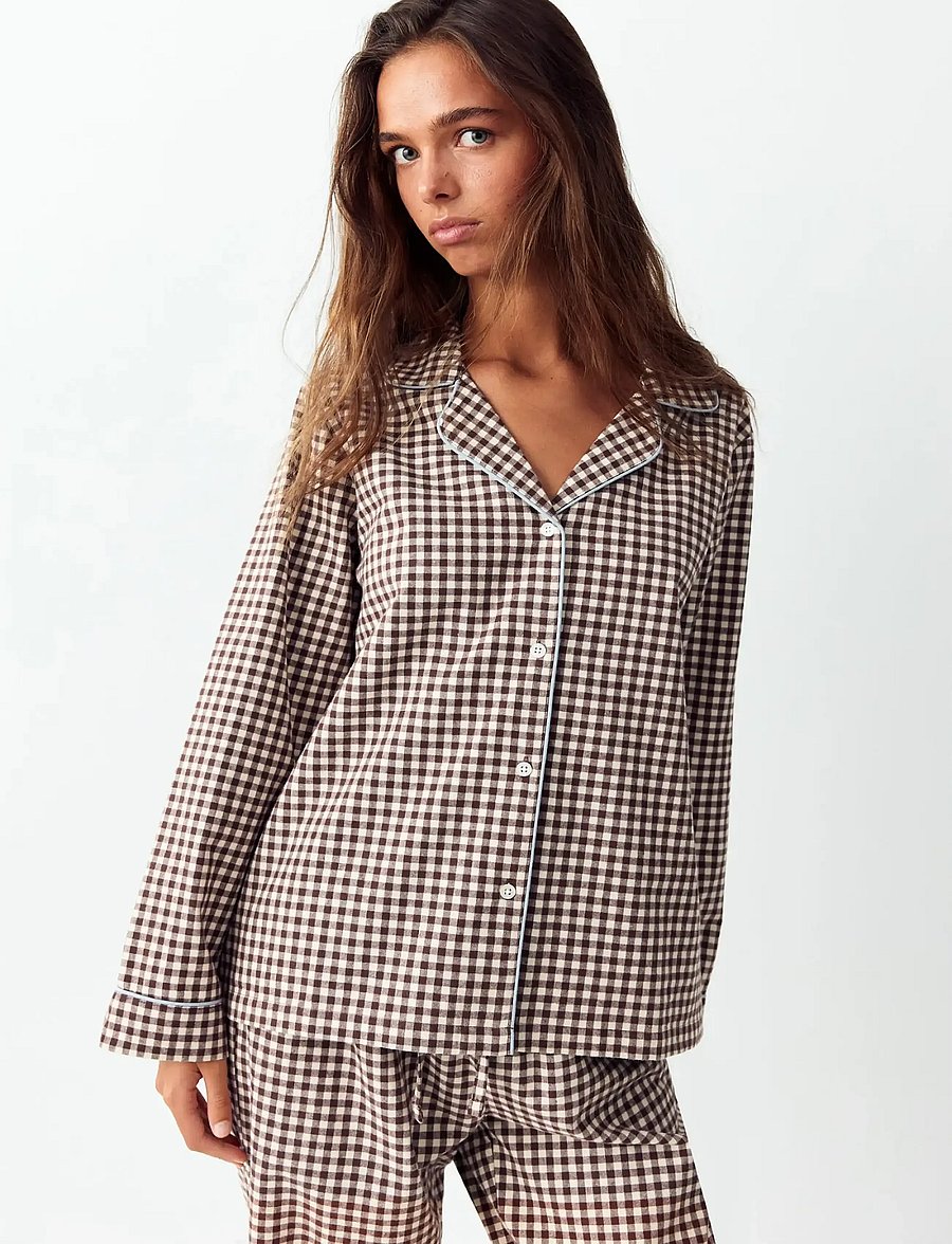 Mango Teen - Gingham-check cotton pyjamas - pyjamassæt - brown - 0